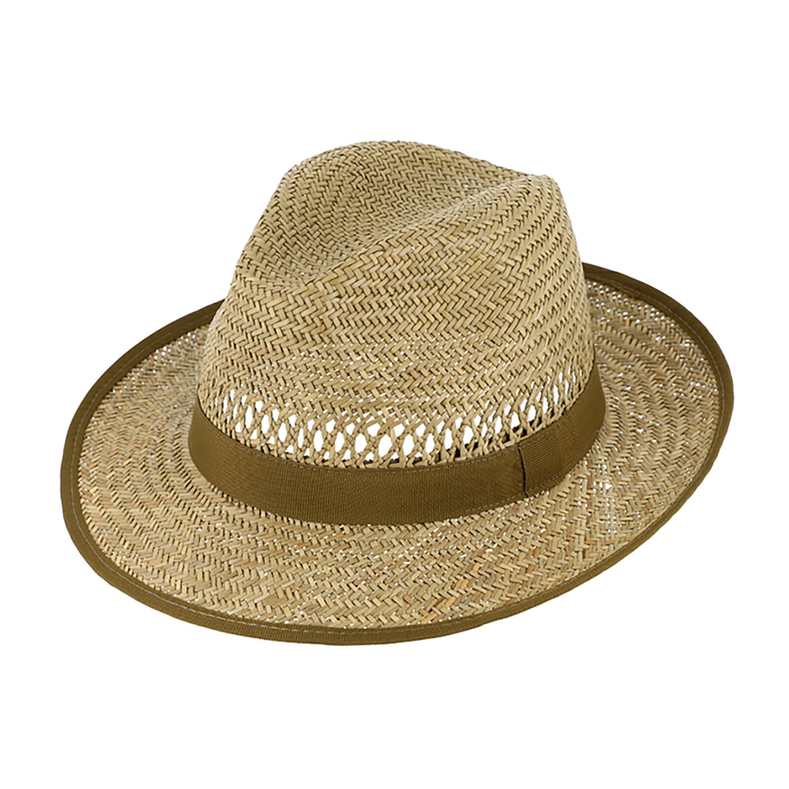 Fiebig Strohhut Fedora Ripsband uni und Einfass Natur