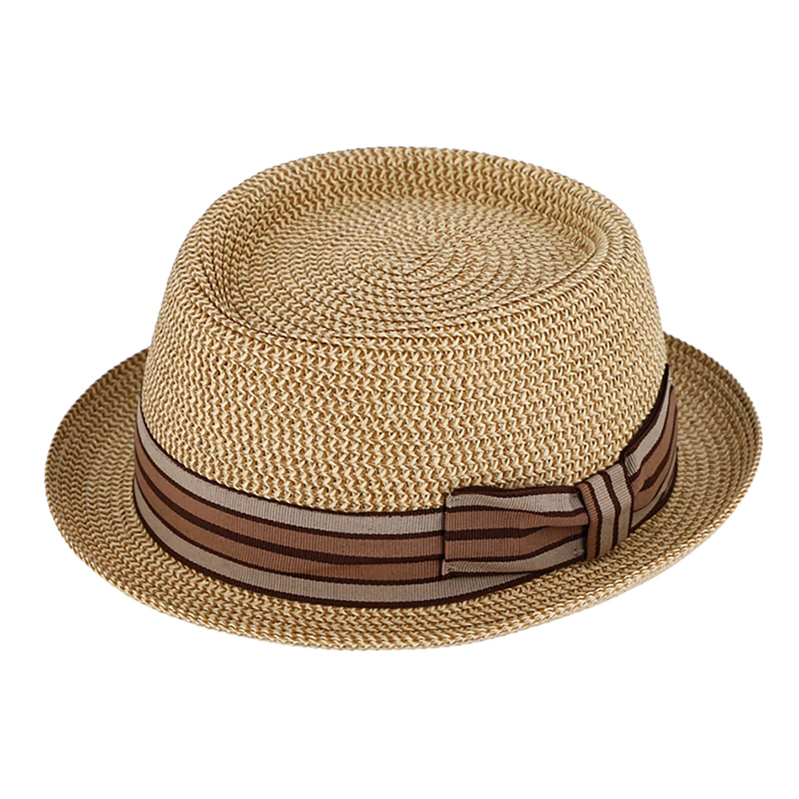 Fiebig Papierhut Pork Pie melange mit gestreiftem Ripsband Beige