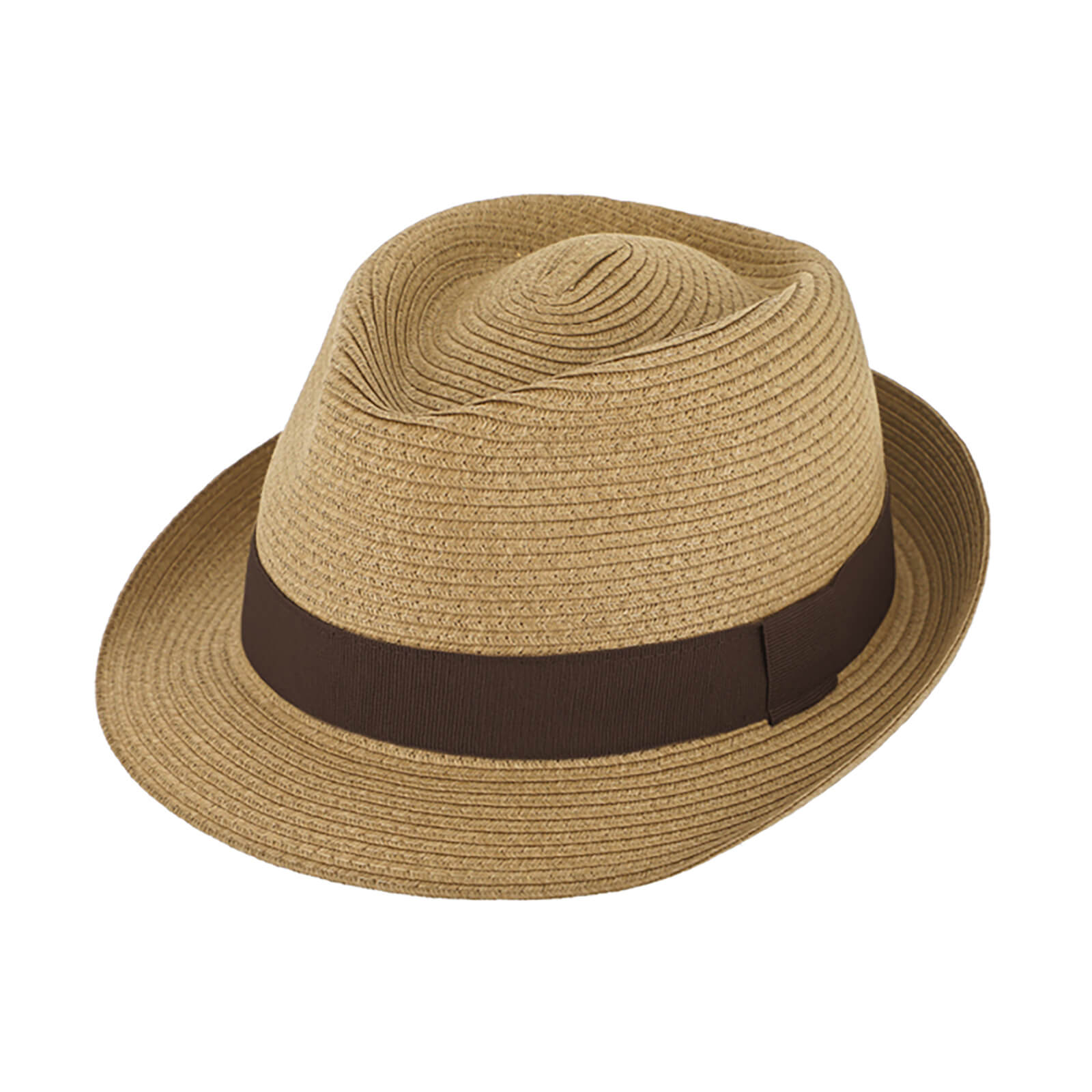 Fiebig Papierhut Trilby uni mit gleichfarbigem Ripsband Camel