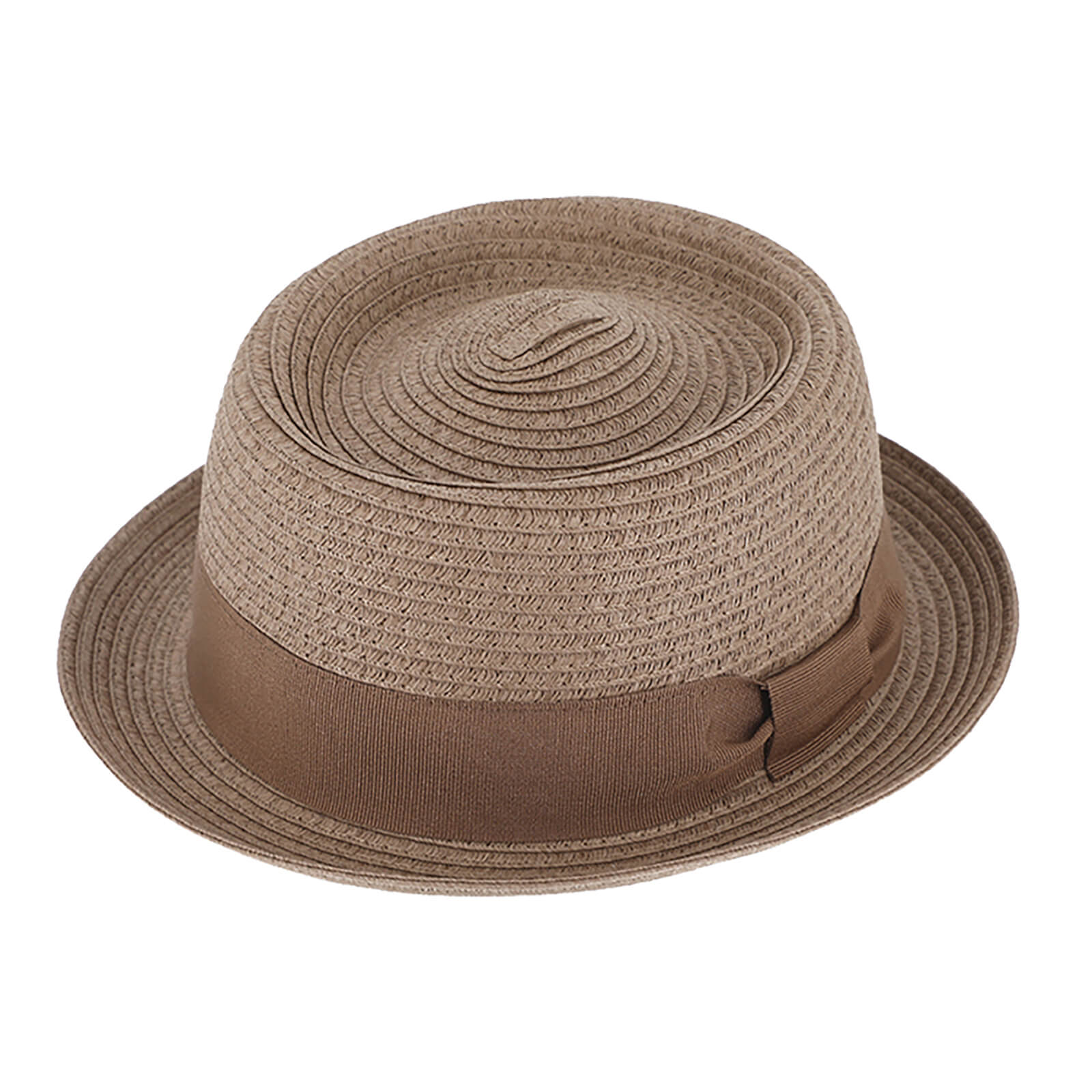 Fiebig Papierhut Porkpie uni mit Ripsband Steingrau