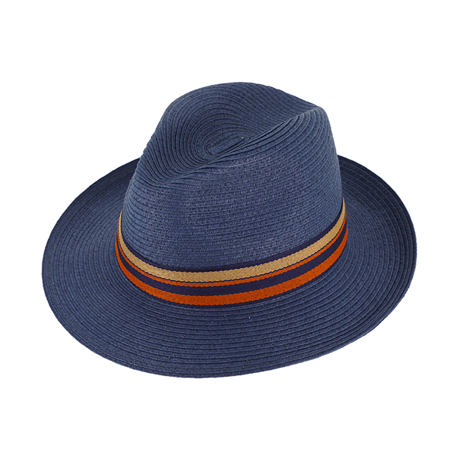 Fiebig Papierhut Fedora mit gestreiftem Ripsband Marine