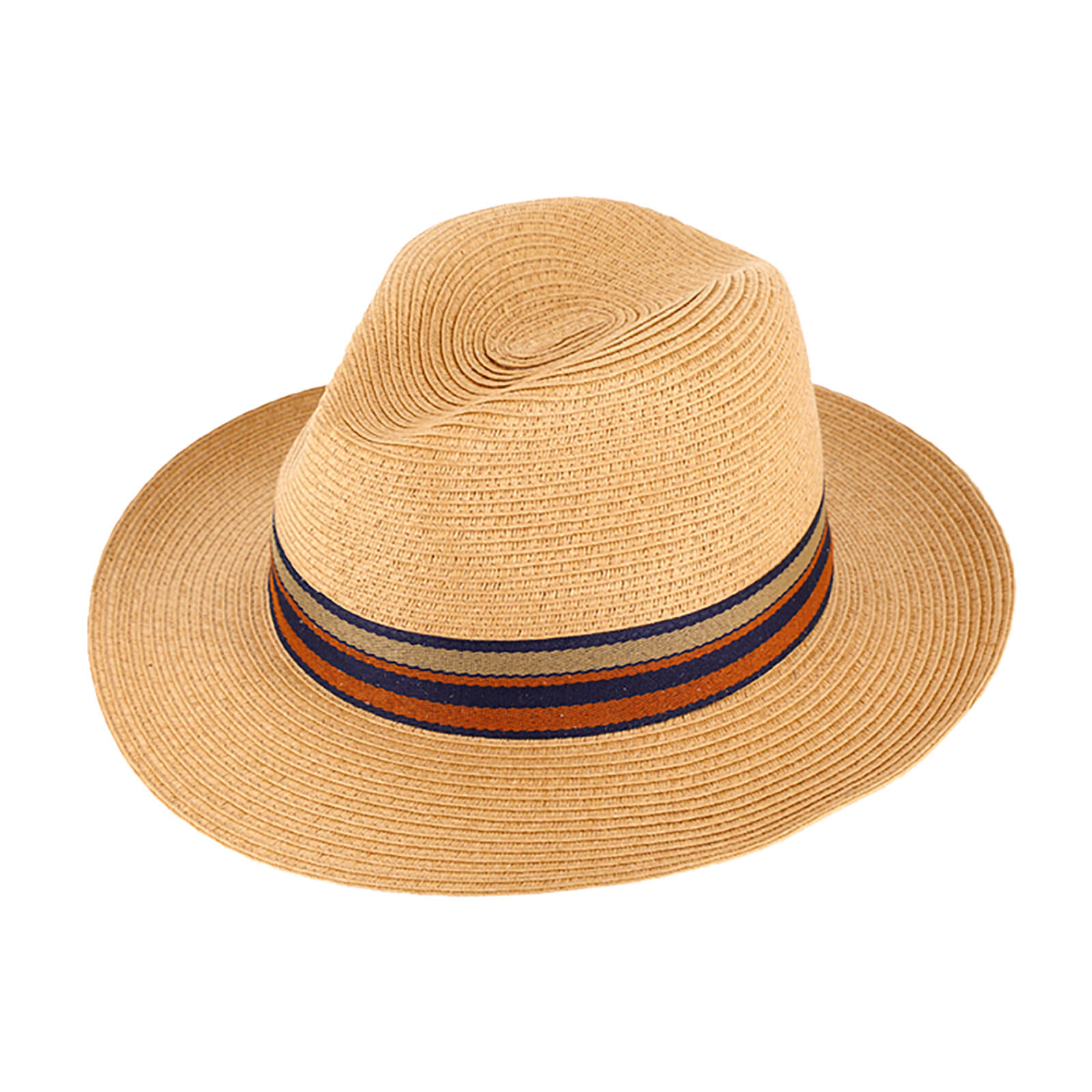Fiebig Papierhut Fedora mit gestreiftem Ripsband Cognac