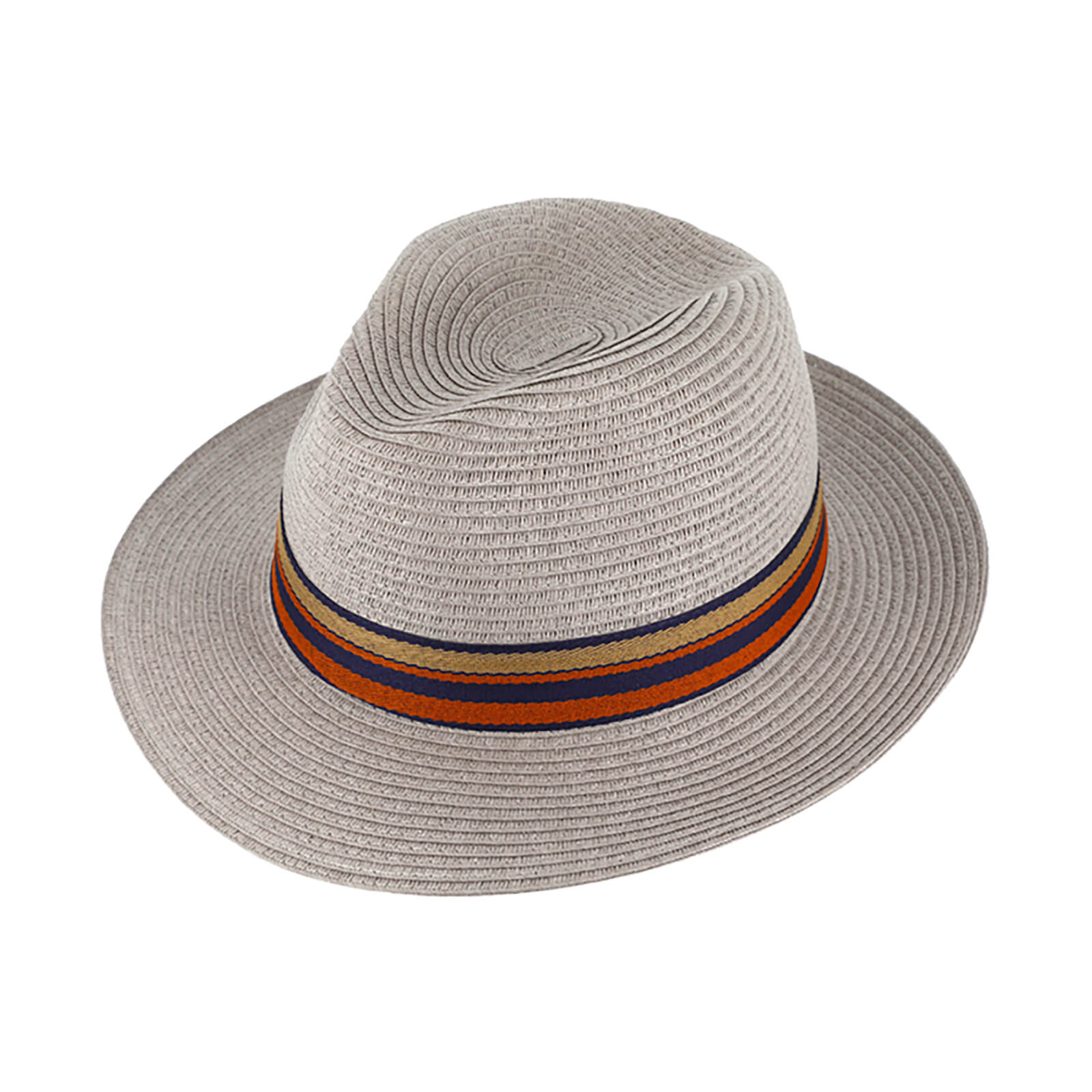 Fiebig Papierhut Fedora mit gestreiftem Ripsband Hellgrau