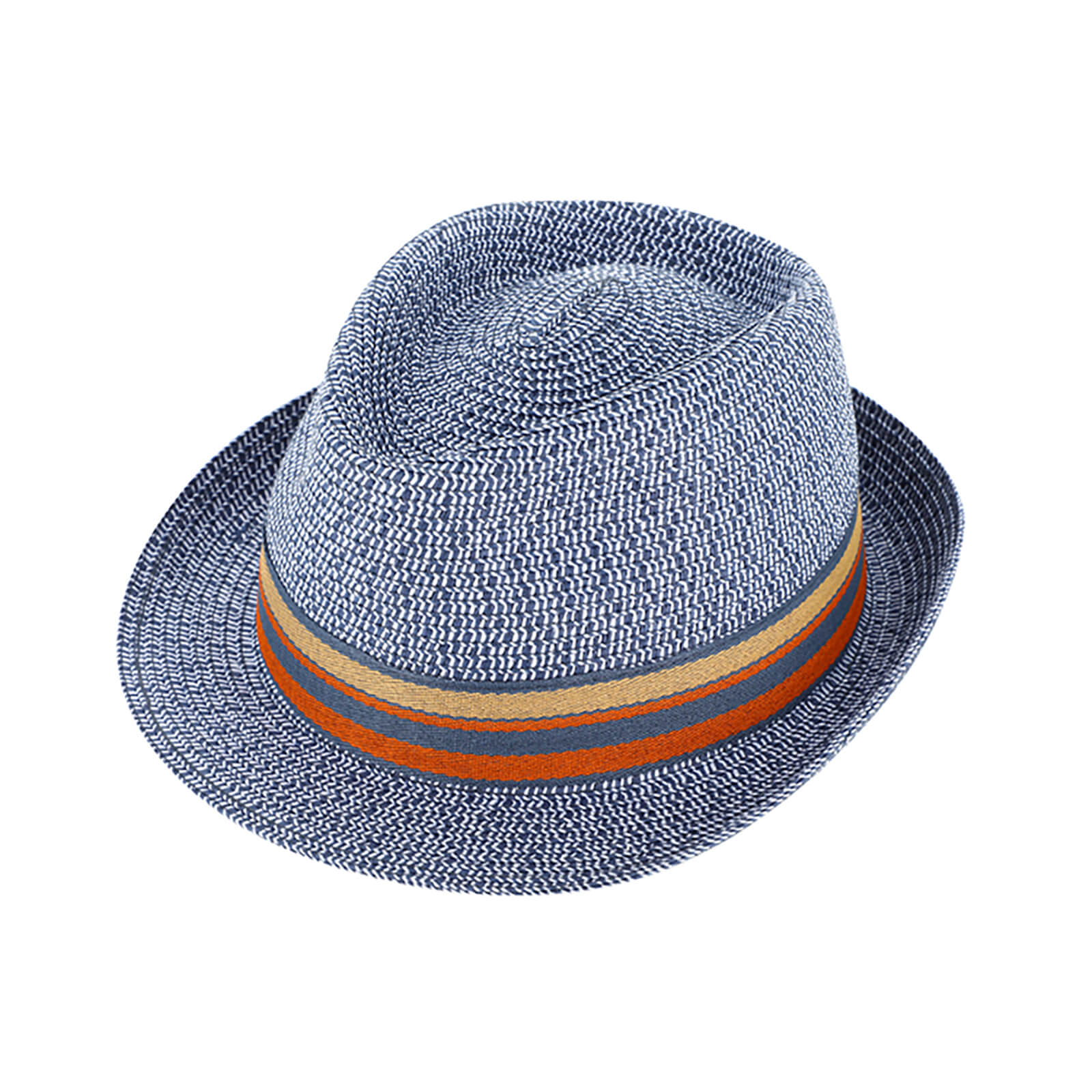 Fiebig Papierhut Trilby melange mit gestreiftem Ripsband Marine