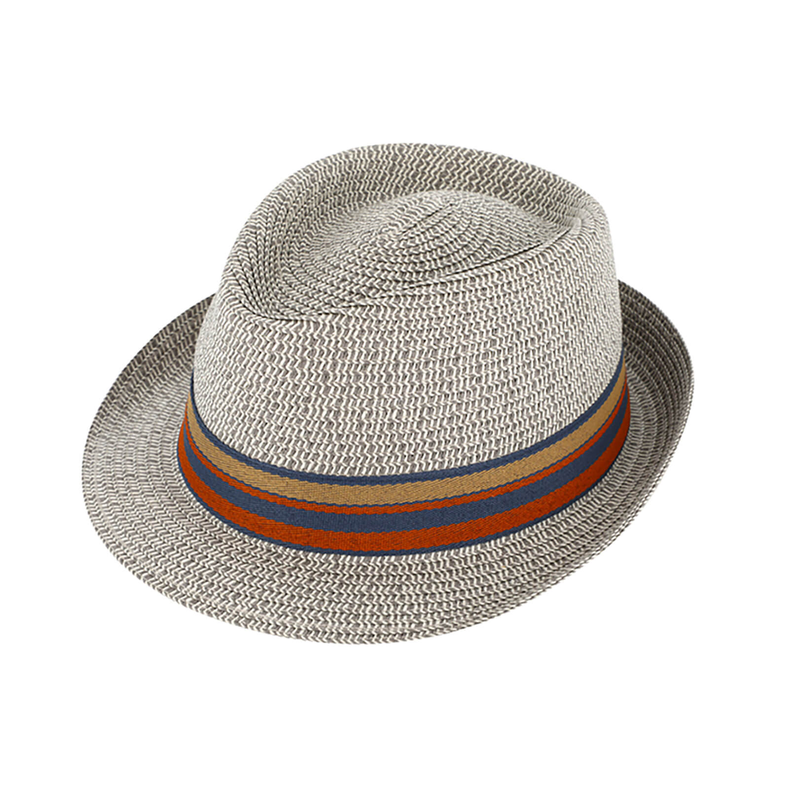Fiebig Papierhut Trilby melange mit gestreiftem Ripsband Hellgrau