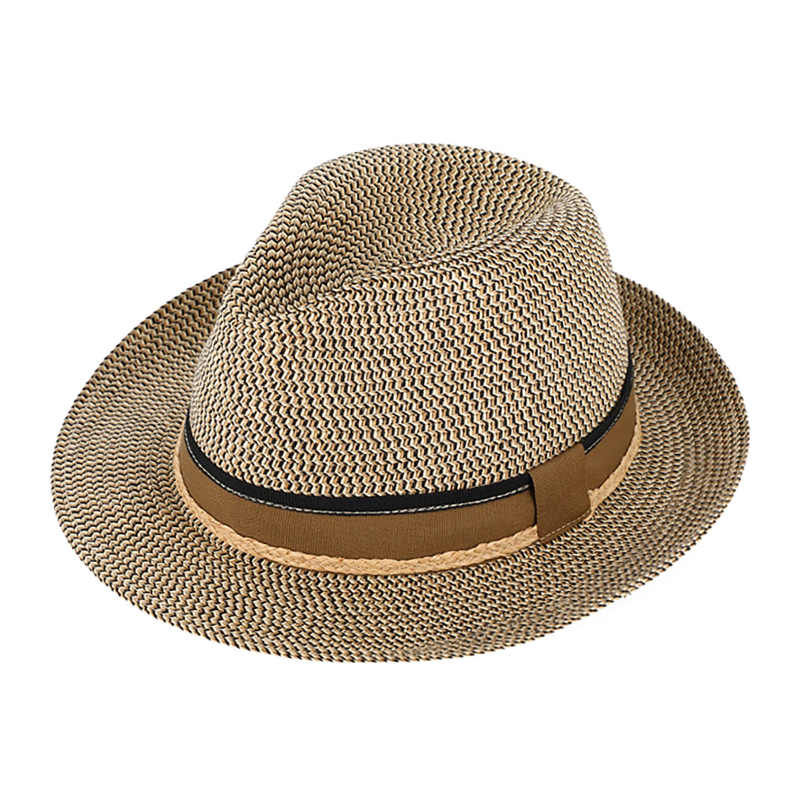 Fiebig Papierhut Fedora melange mit dreifarbigem Ripsband Beige