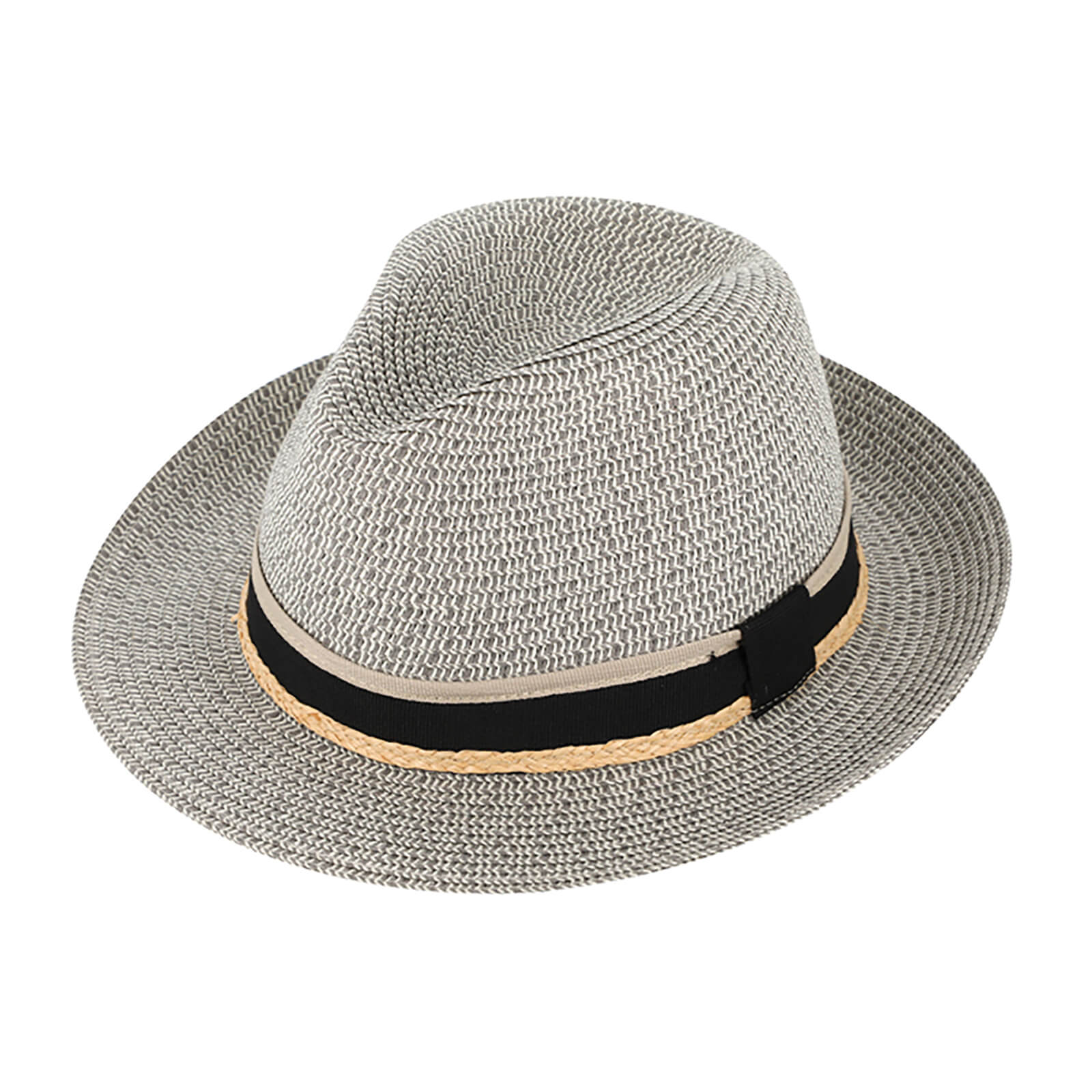 Fiebig Papierhut Fedora melange mit dreifarbigem Ripsband Hellgrau