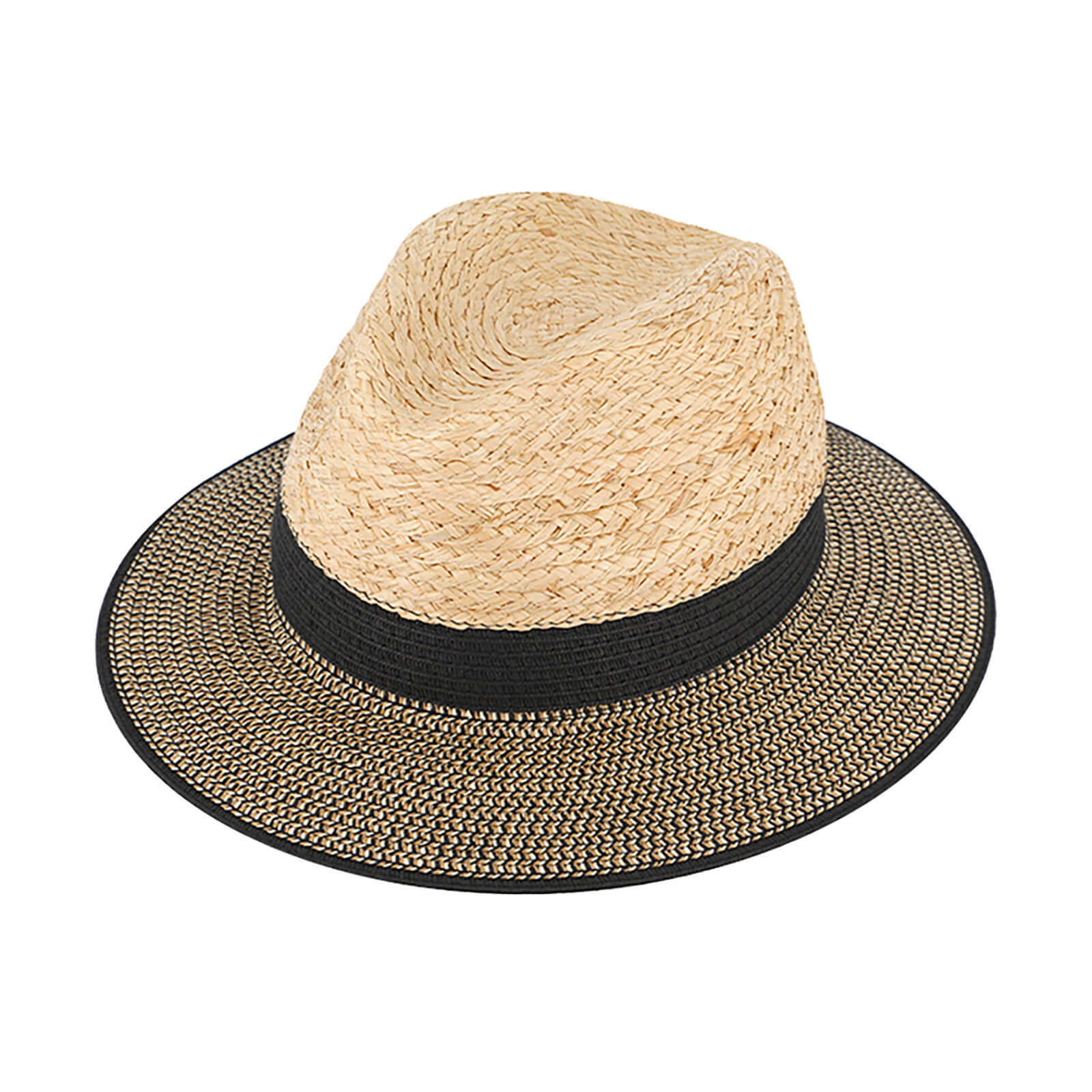 Fiebig Papierhut Traveller melange mit Krone in Raffia Schwarz