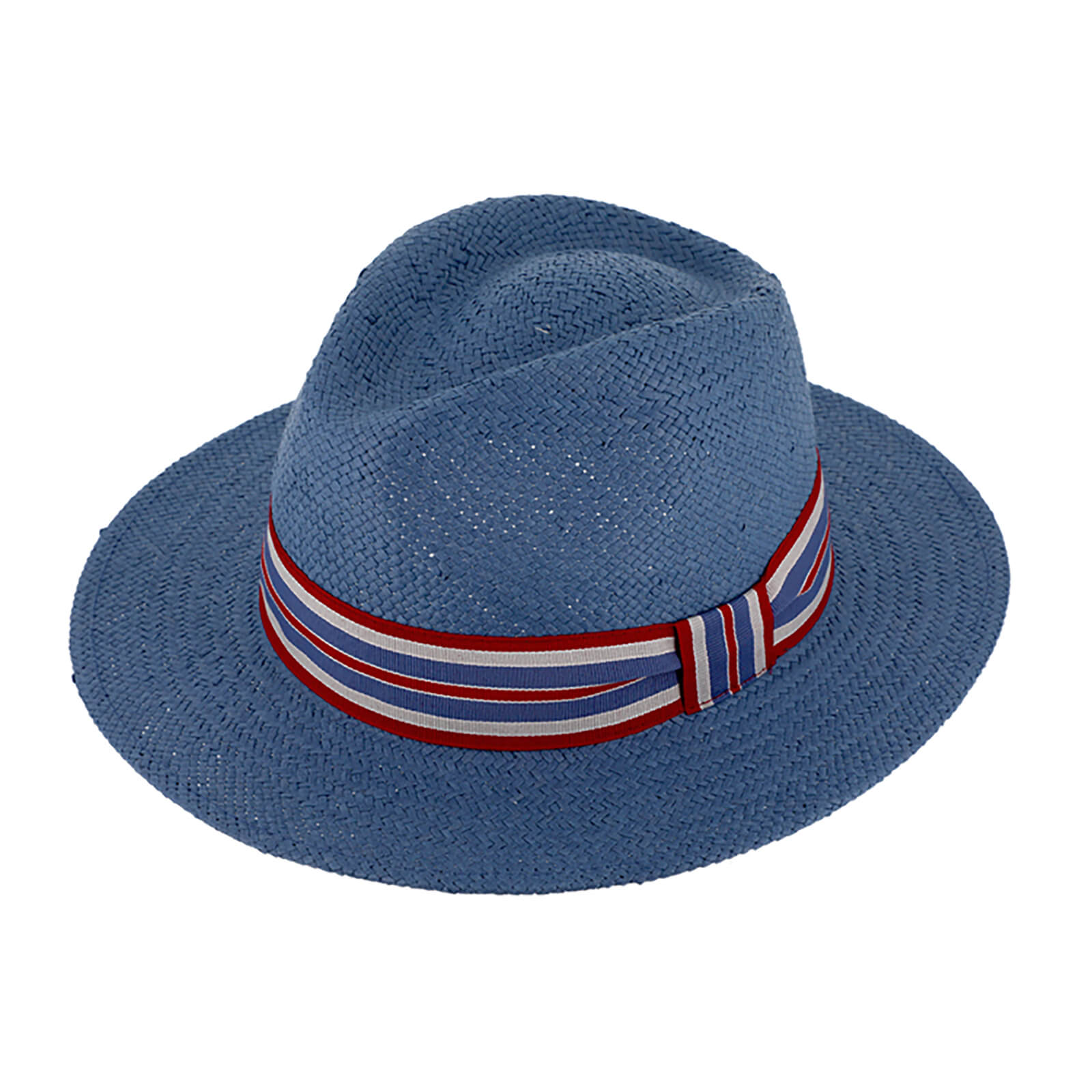 Fiebig Papierhut Traveller uni mit gestreiftem Ripsband crushable Jeansblau