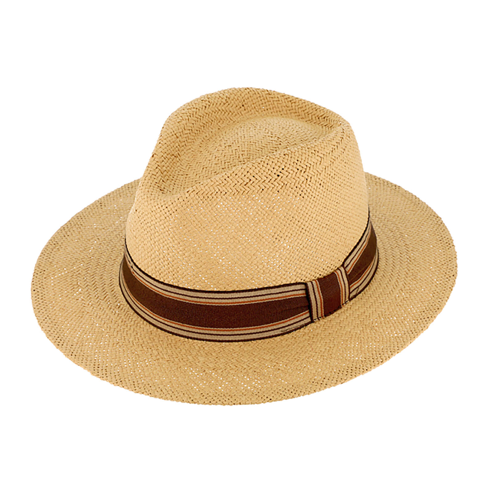 Fiebig Papierhut Traveller uni mit gestreiftem Ripsband crushable Cognac