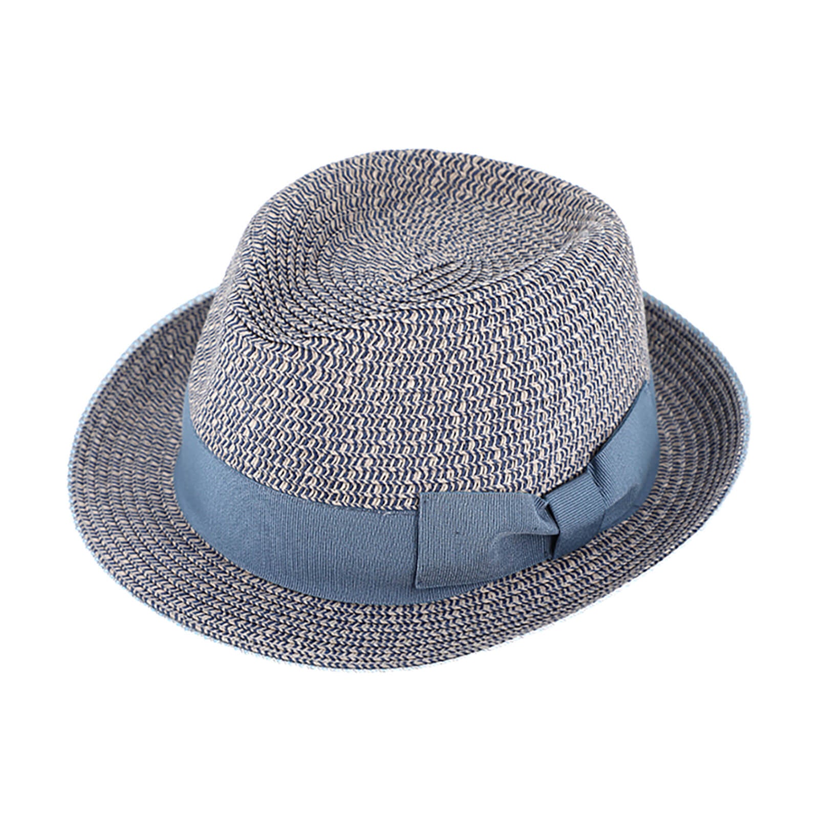 Fiebig Papierhut Trilby melange Ripsband und Borte uni abgesetzt Jeansblau