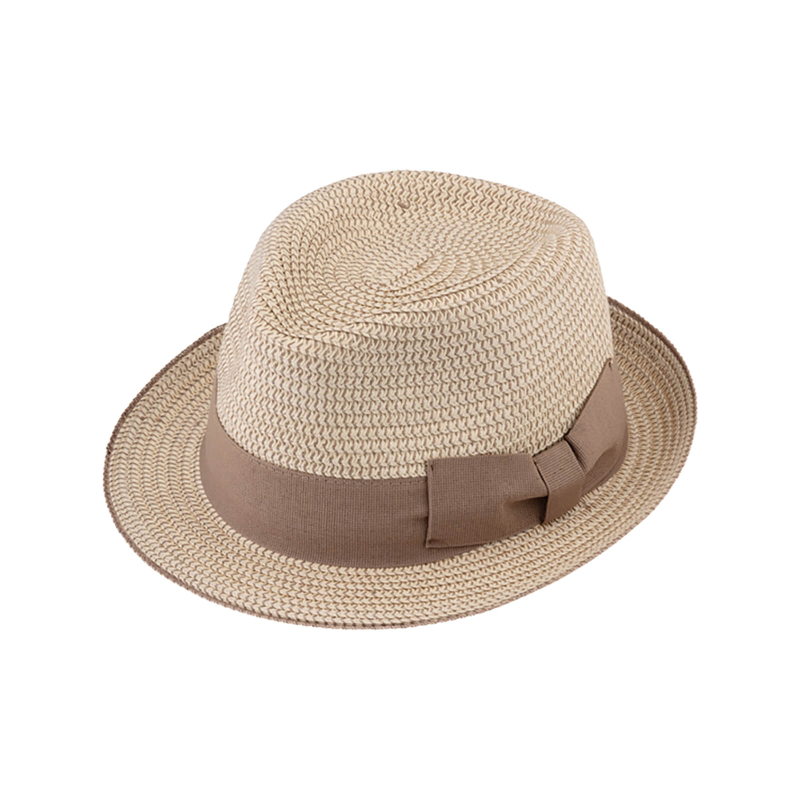 Fiebig Papierhut Trilby melange Ripsband und Borte uni abgesetzt Beige