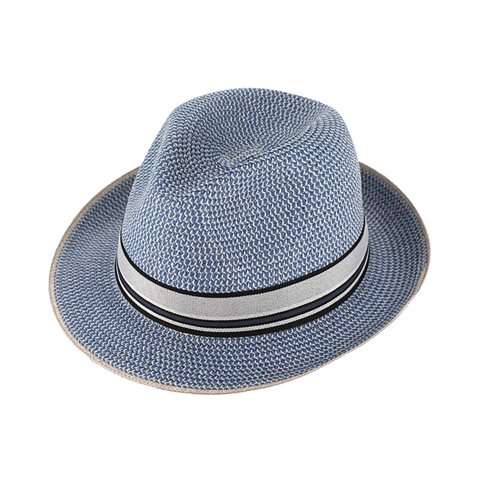 Fiebig Papierhut Fedora melange gestreiftes Band Jeansblau