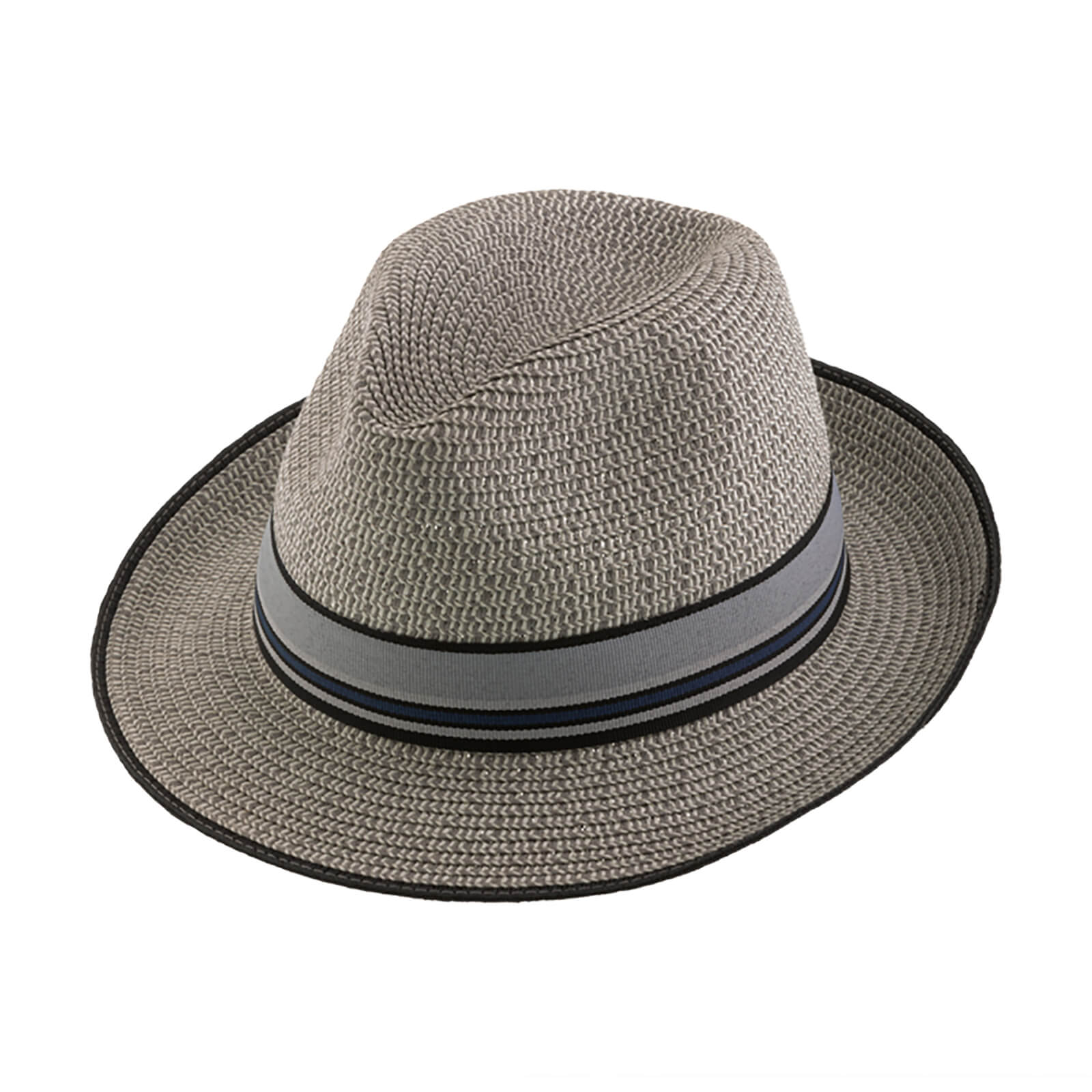 Fiebig Papierhut Fedora melange gestreiftes Band Hellgrau
