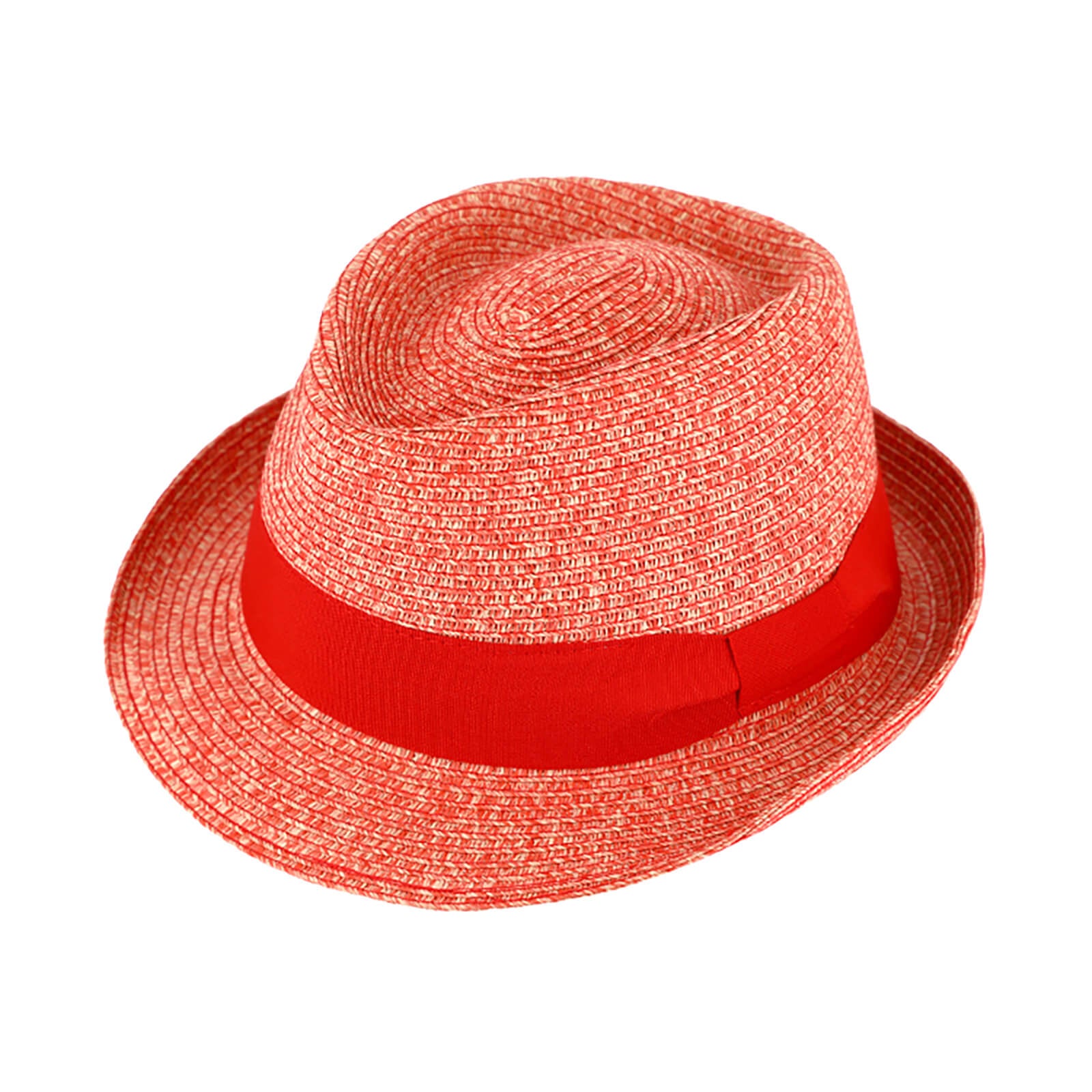 Fiebig Papierhut Trilby melange mit passendem Ripsband Signalrot