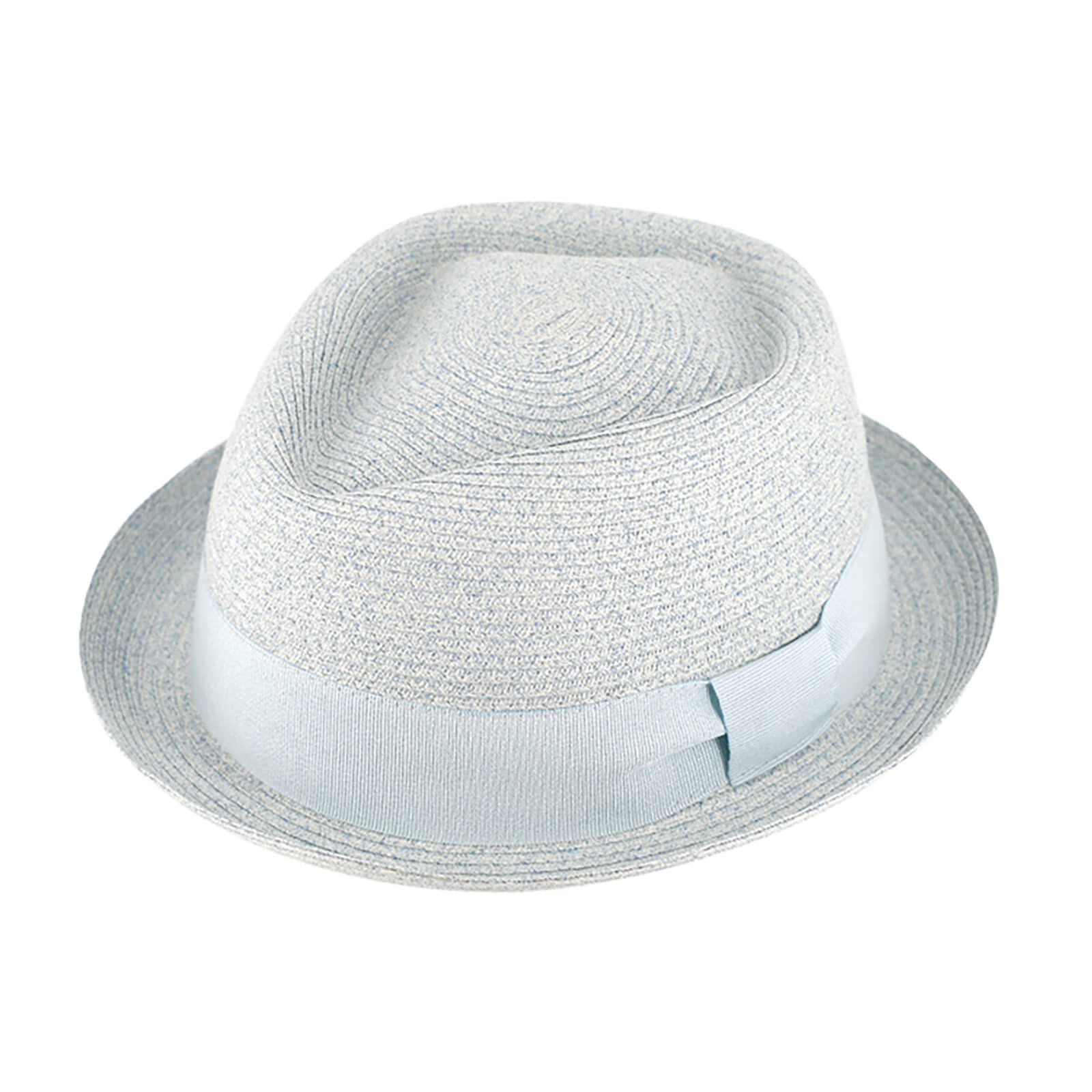 Fiebig Papierhut Porkpie Diamond melange mit Ripsband Himmelblau