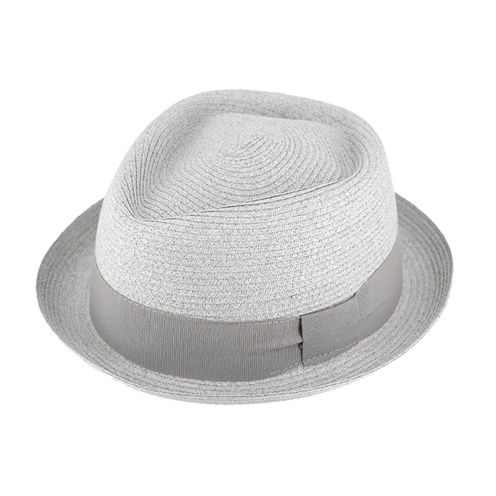 Fiebig Papierhut Porkpie Diamond melange mit Ripsband Hellgrau