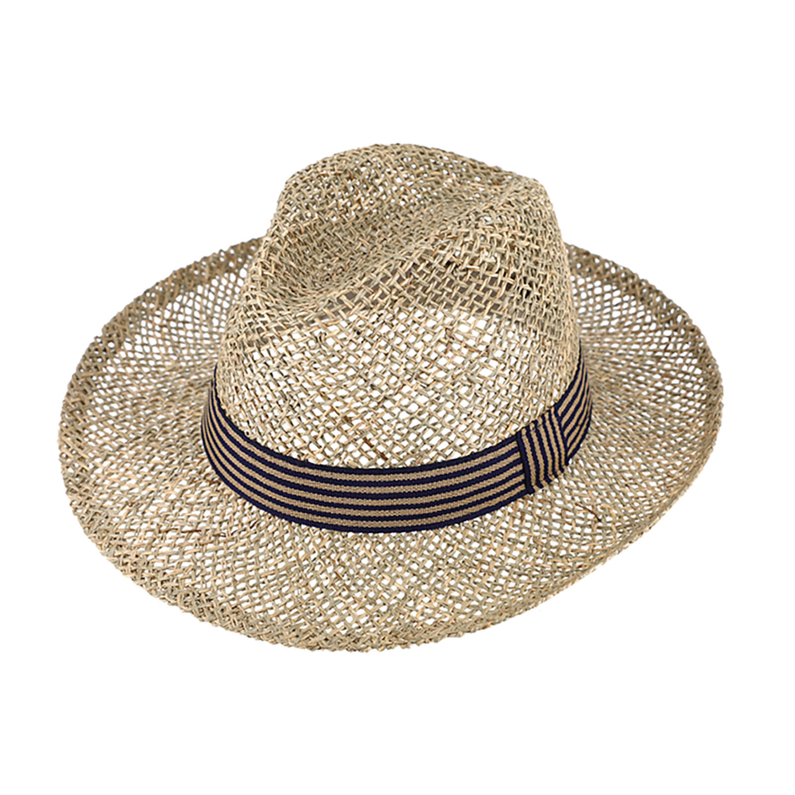 Fiebig Strohhut Fedora Seegras mit gestreiftem Ripsband Natur