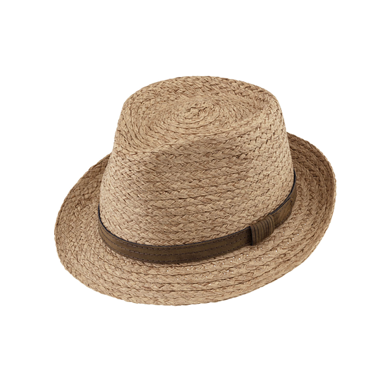 Fiebig Papierhut Porkpie uni mit Kunstlederband Camel