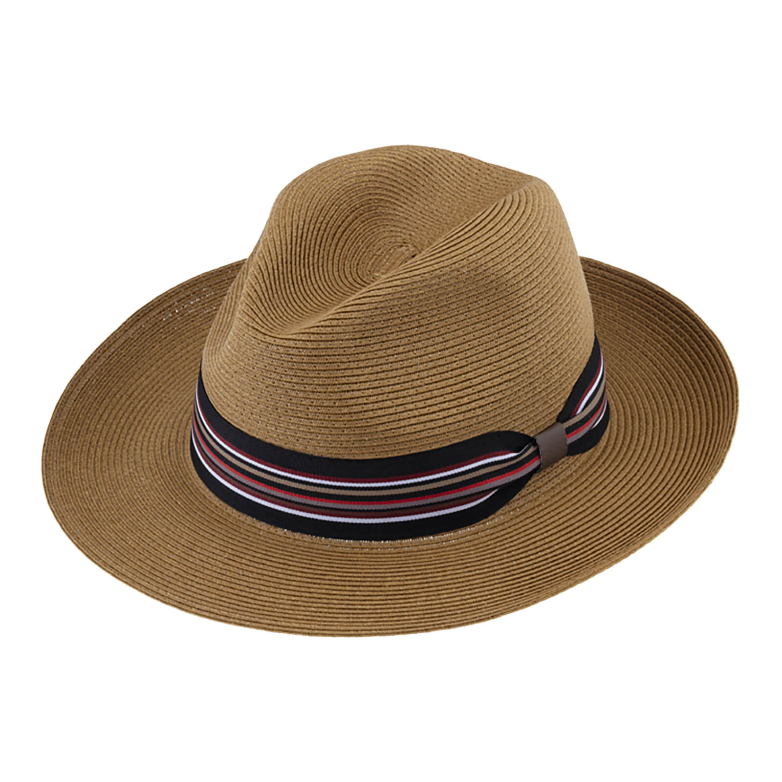 Fiebig Papierhut Fedora uni gestreiftes Ripsband Cognac