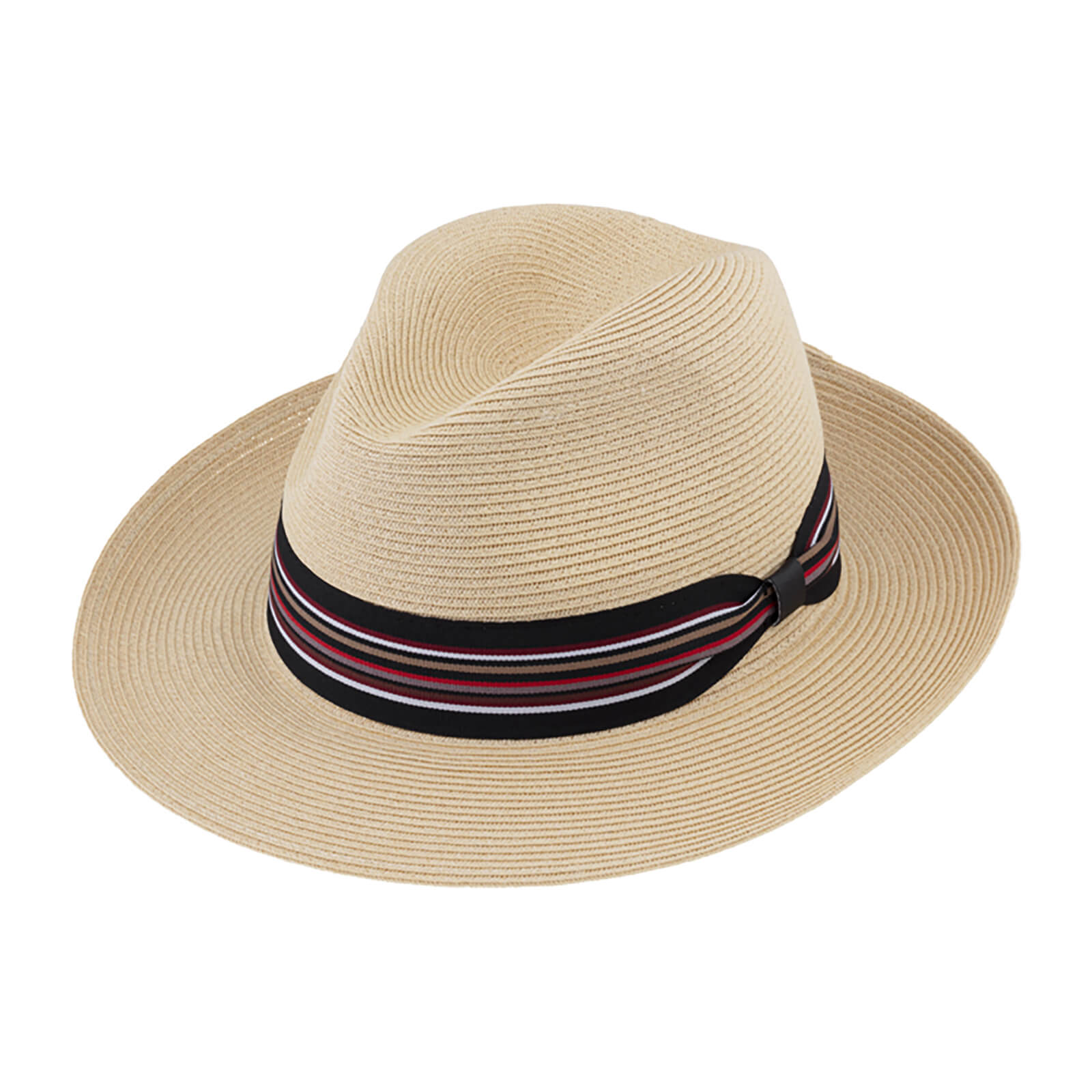 Fiebig Papierhut Fedora uni gestreiftes Ripsband Natur
