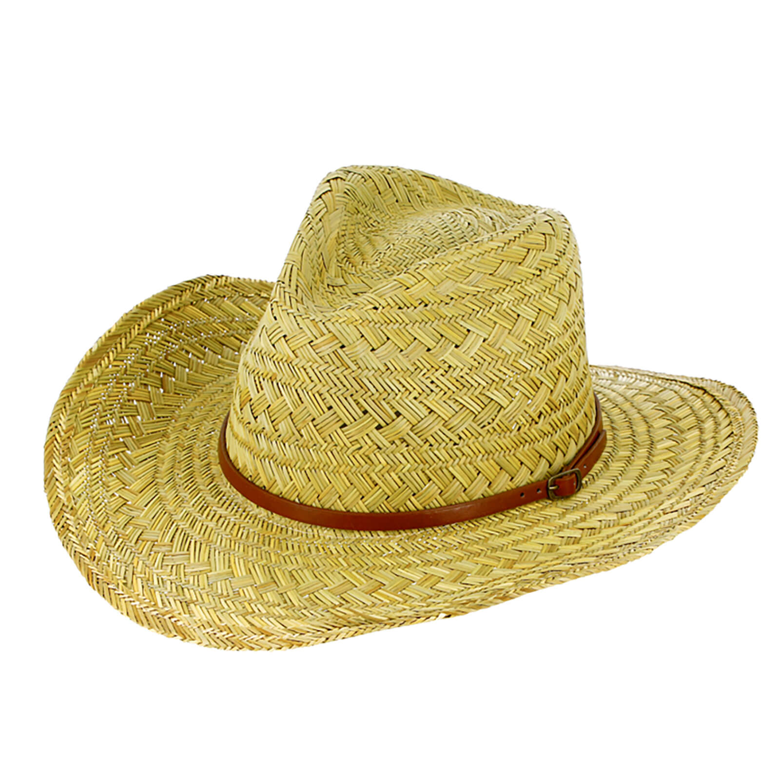 Fiebig Strohhut Western mit Kunstlederband Natur
