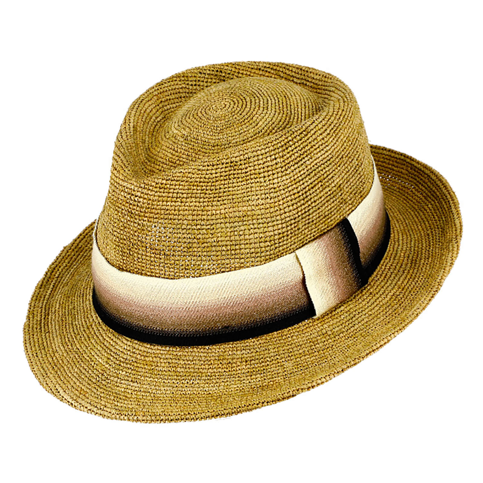 Fiebig Strohhut Trilby feines Raffia melange Band mit Farbverlauf Taupe