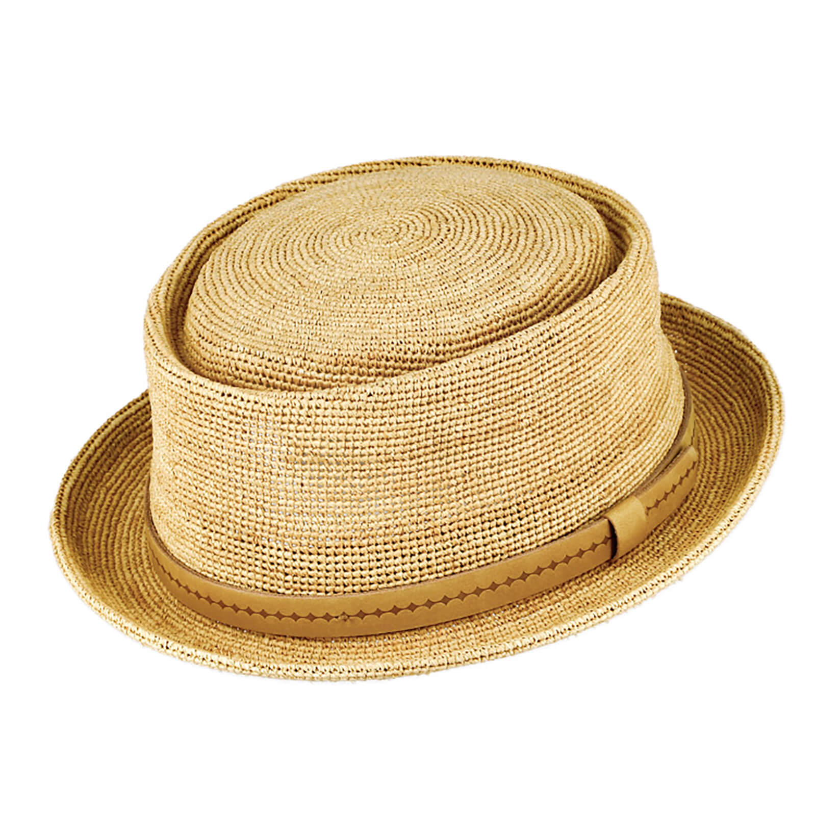Fiebig Strohhut Porkpie feines Raffia melange Natur