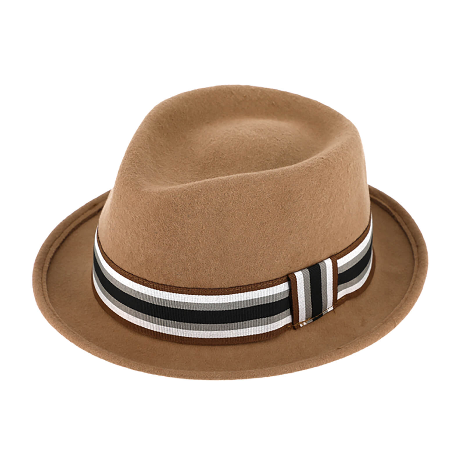 Fiebig Wollfilzhut Trilby mit gestreifter Ripsband-Garnitur Camel