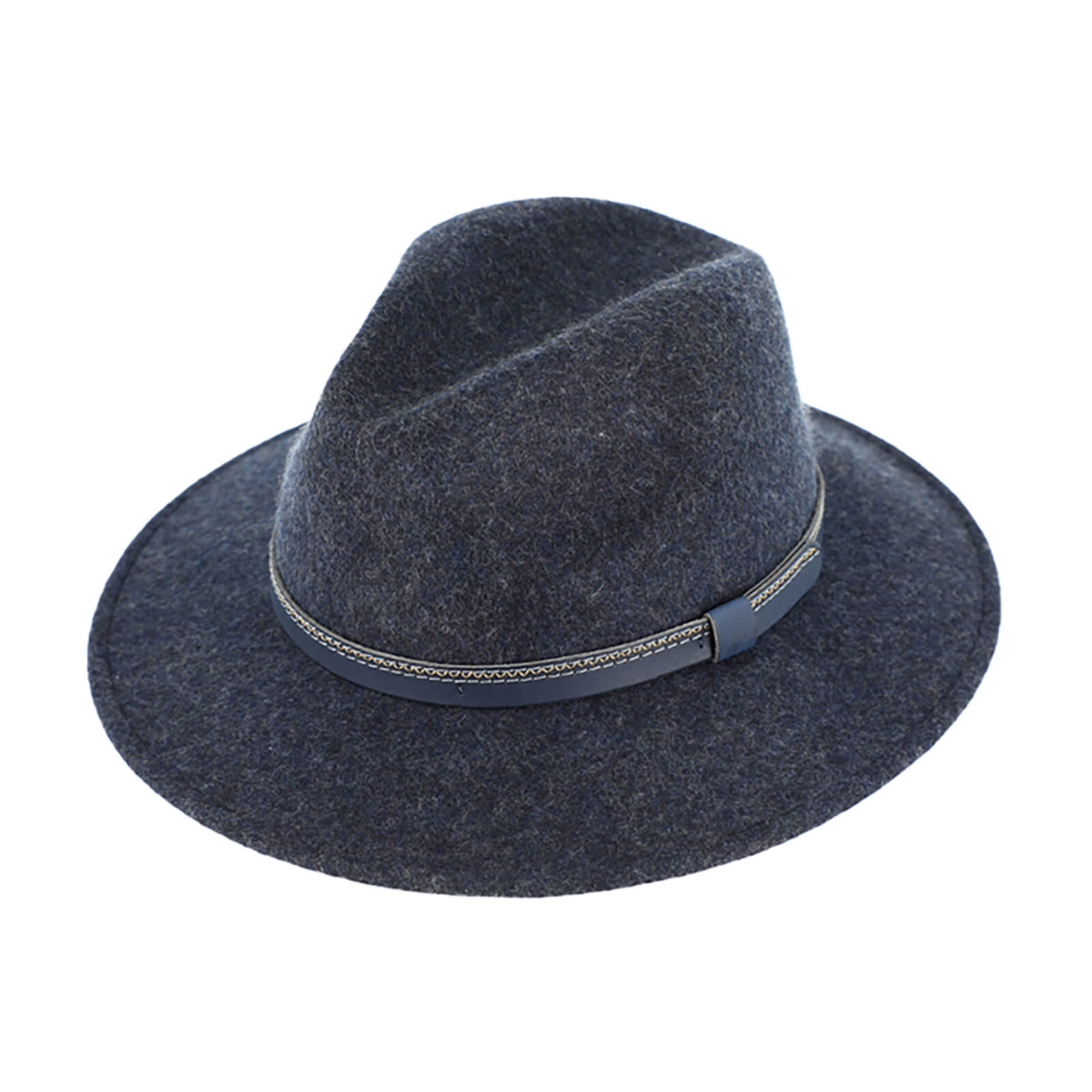 Fiebig Wollfilzhut Traveller melange mit Kunstlederband Marineblau