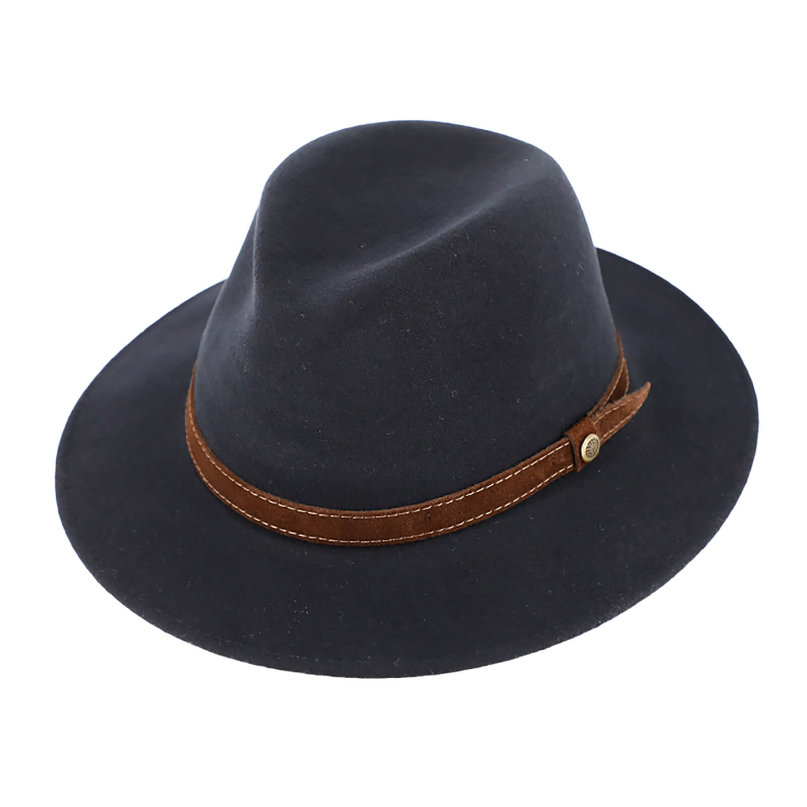 Fiebig Wollfilzhut Traveller Kaschmir uni mit Messingpin Marineblau