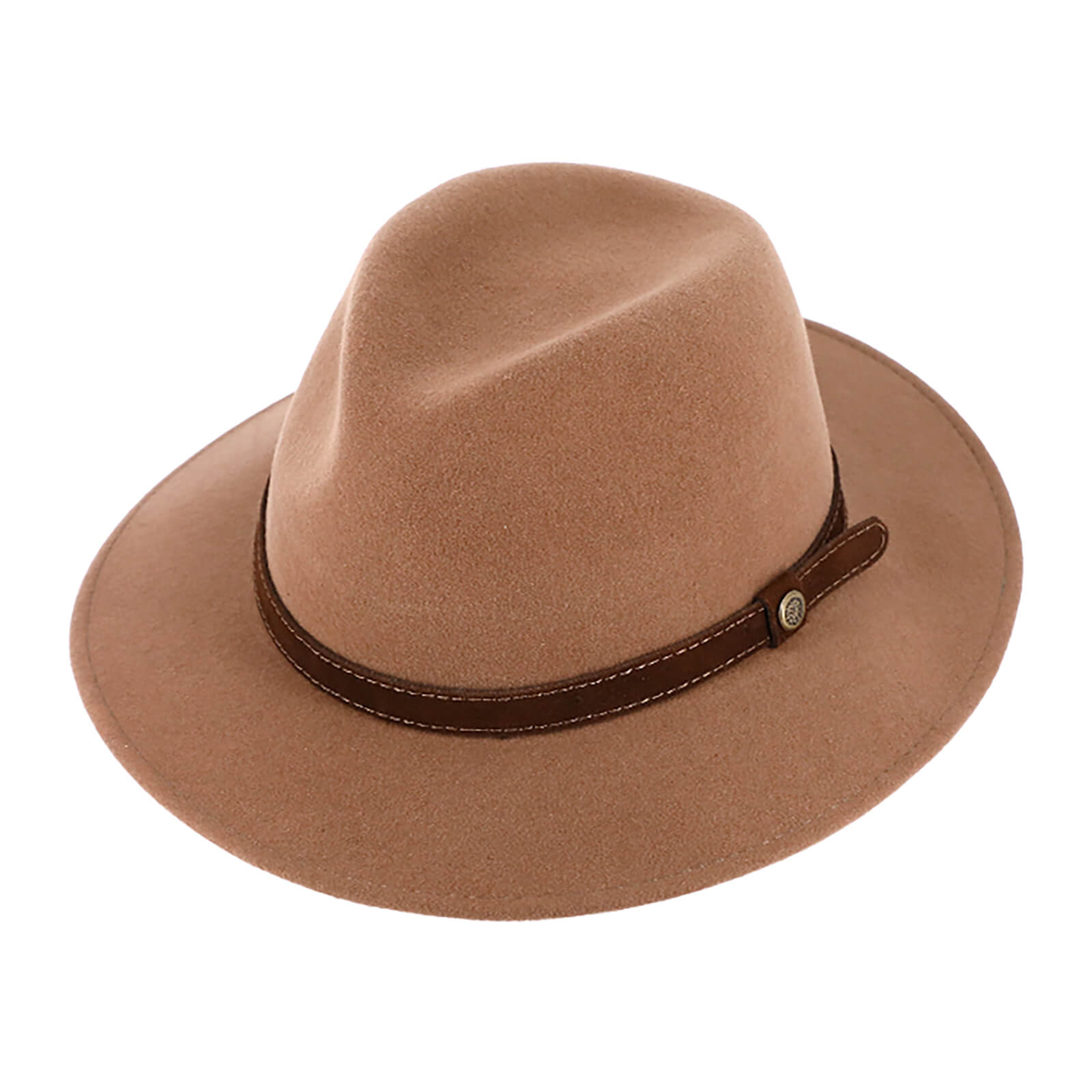 Fiebig Wollfilzhut Traveller Kaschmir uni mit Messingpin Camel