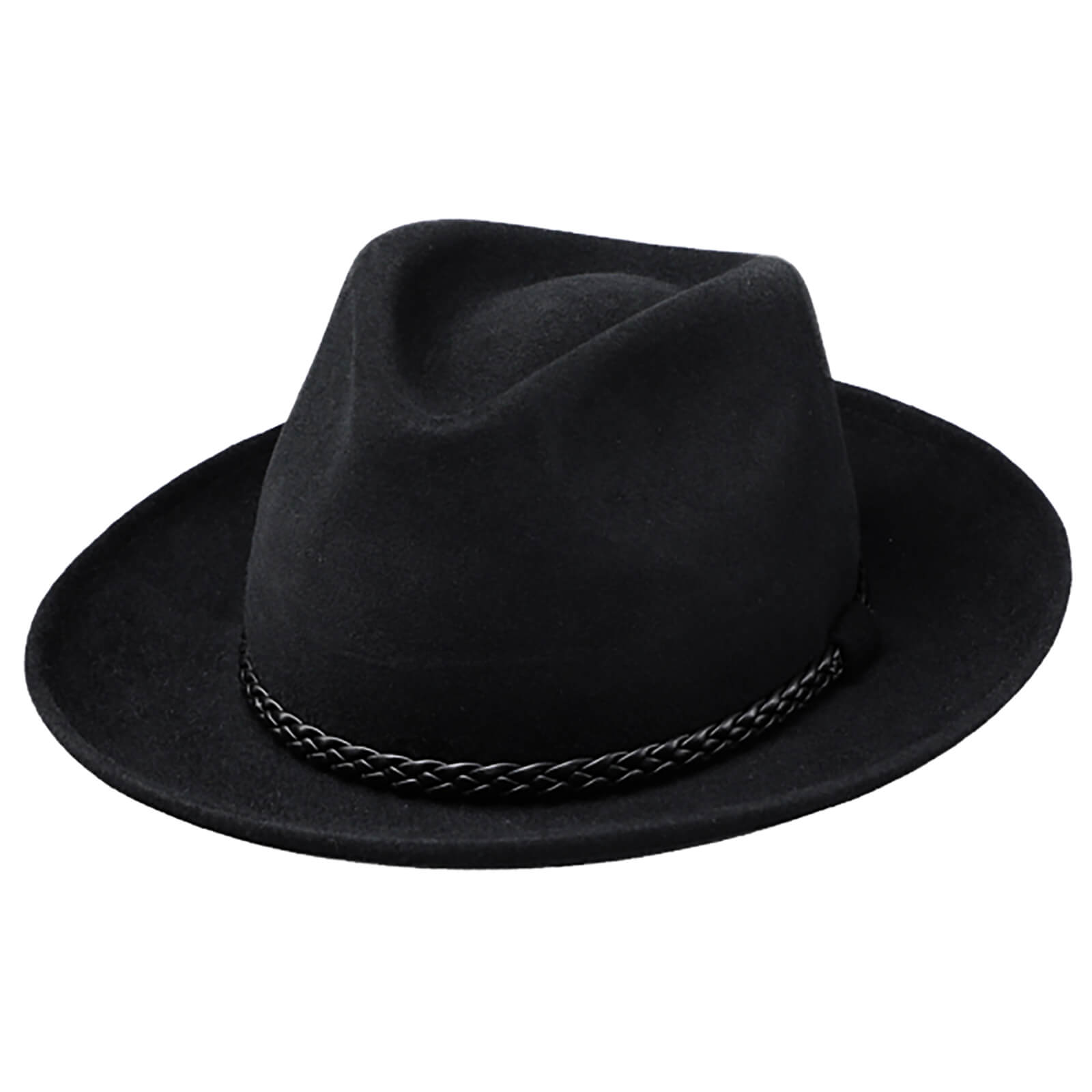 Fiebig Haarfilzhut Fedora uni mit Lederband Schwarz