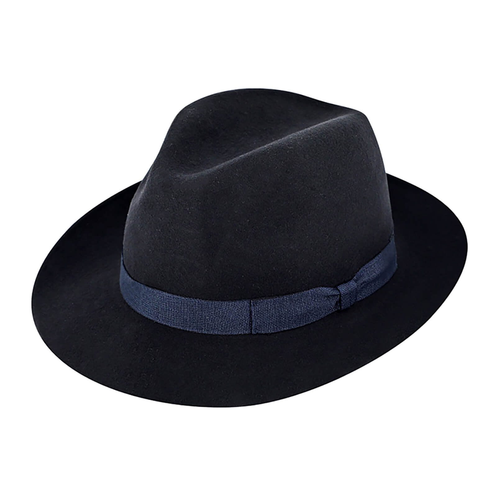 Fiebig Wollfilzhut Fedora mit Ripsband Marineblau