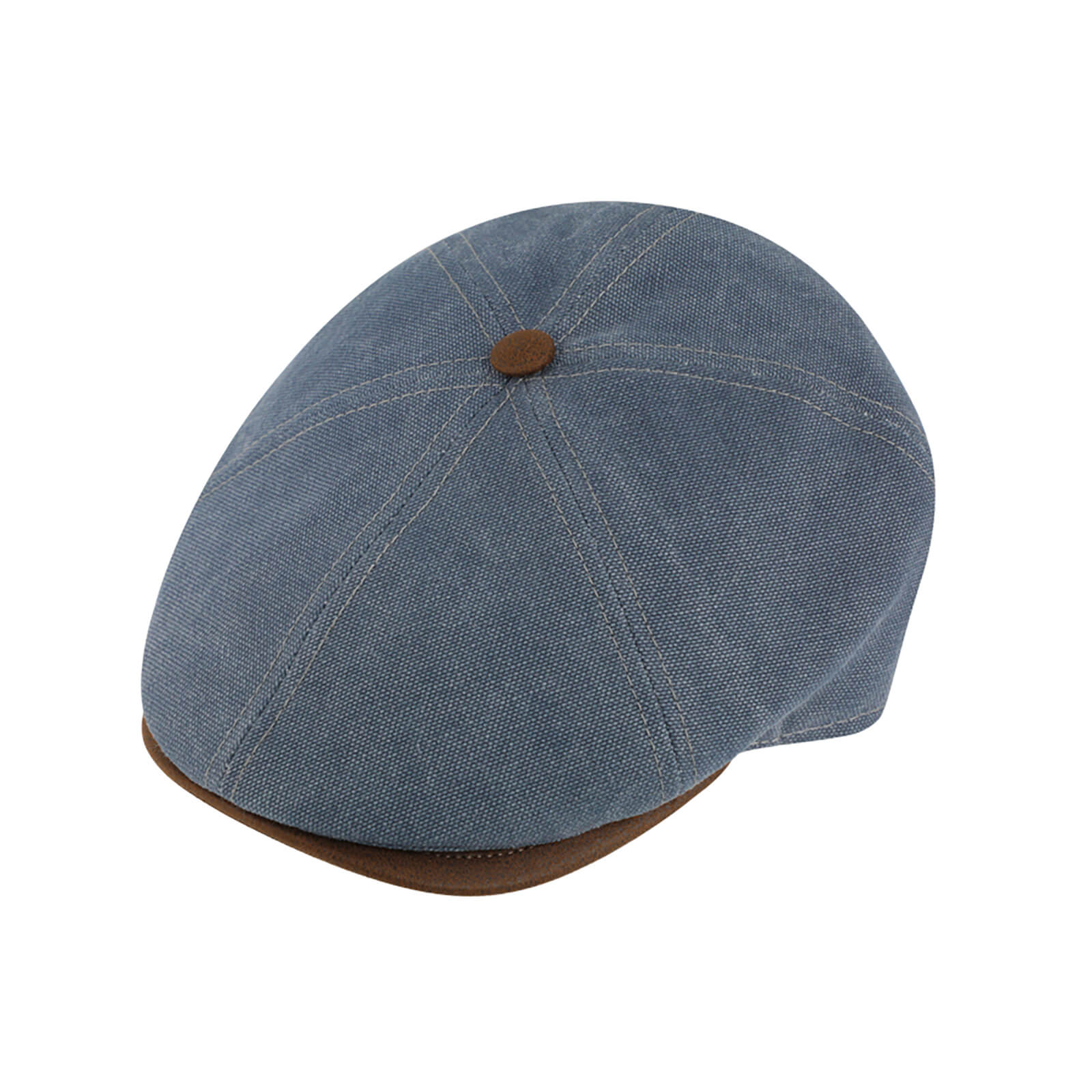 Fiebig 6-Panel Cap Canvas mit Lederimitat uni Jeansblau