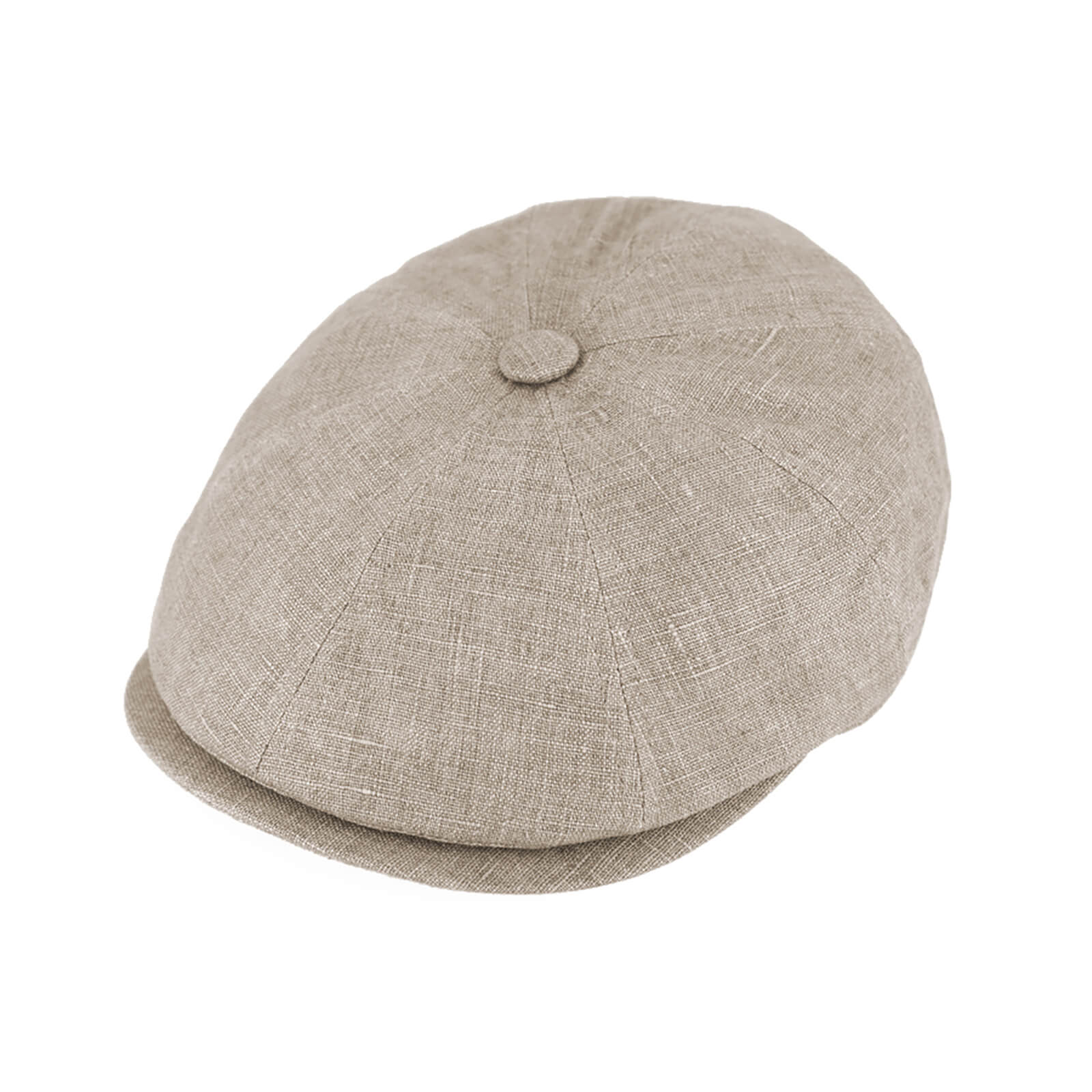 Fiebig 8-Panel Cap Leinen uni mit Knopf und Steg UV-Schutz Beige
