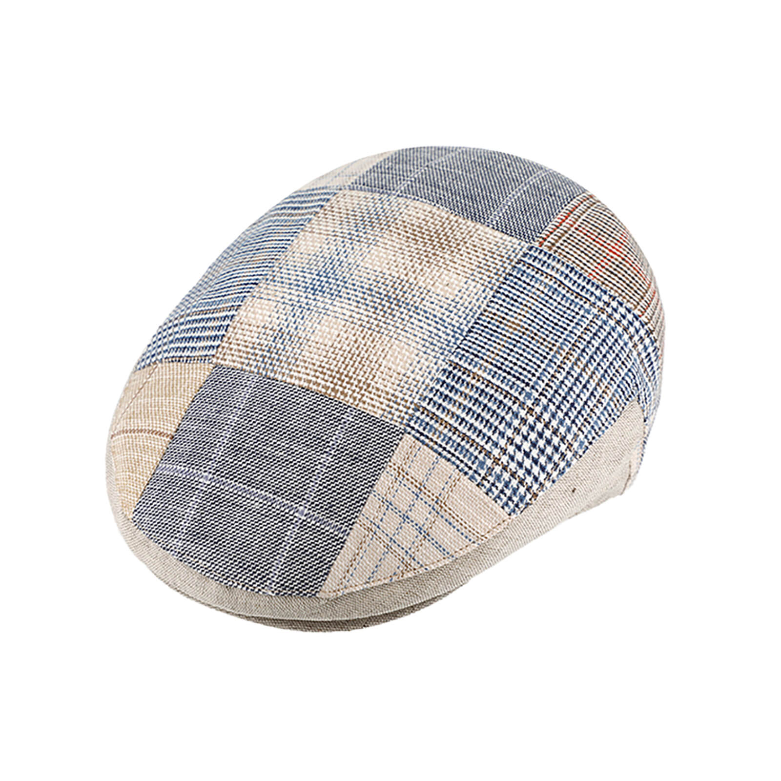 Fiebig Flatcap Leinen Patchwork kariert Beige