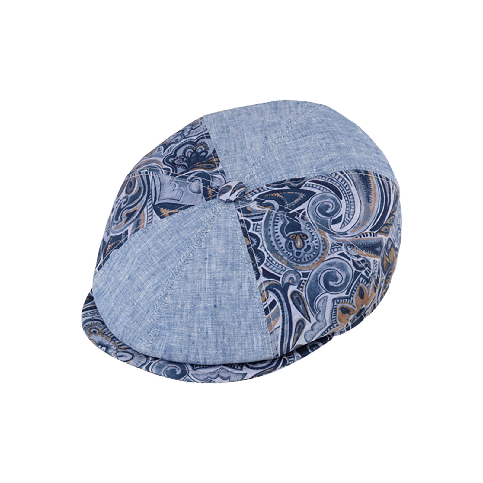 Fiebig 8-Panel Cap uni- und Paisley-Panels Jeansblau