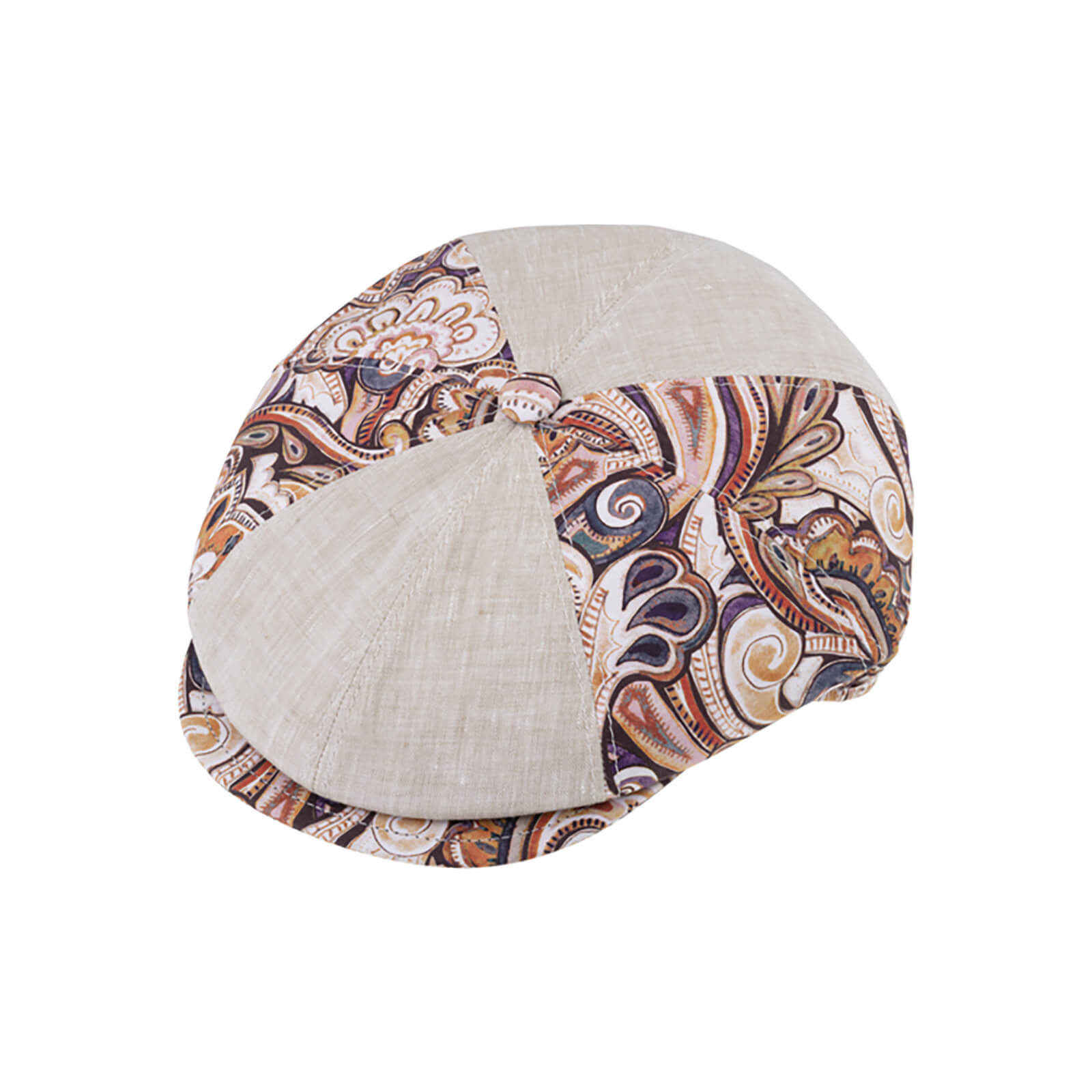 Fiebig 8-Panel Cap uni- und Paisley-Panels Beige
