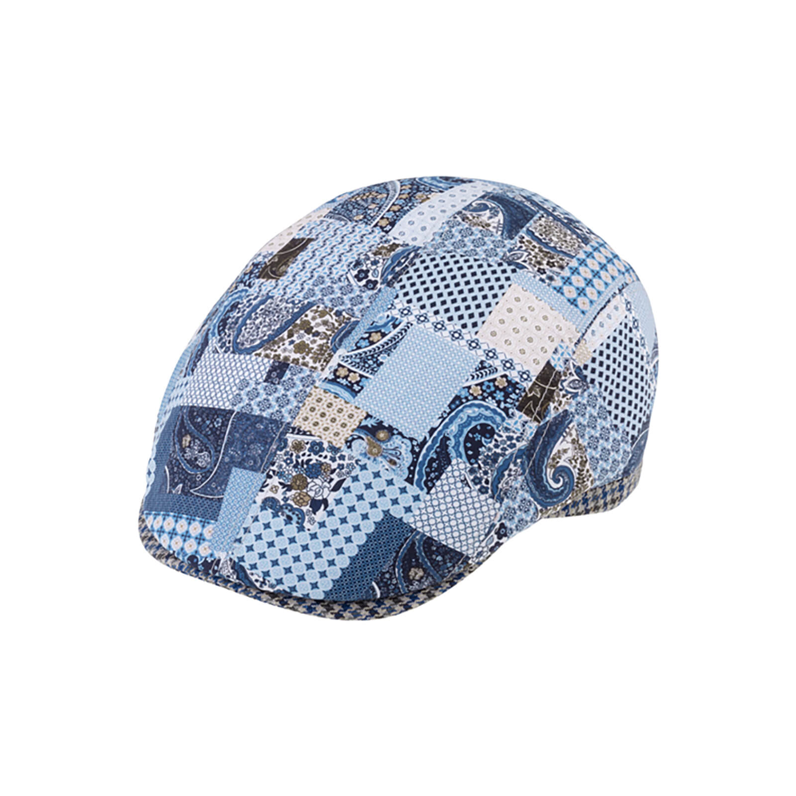 Fiebig Flatcap gemustert Schild und Steg Hahnentritt Jeansblau