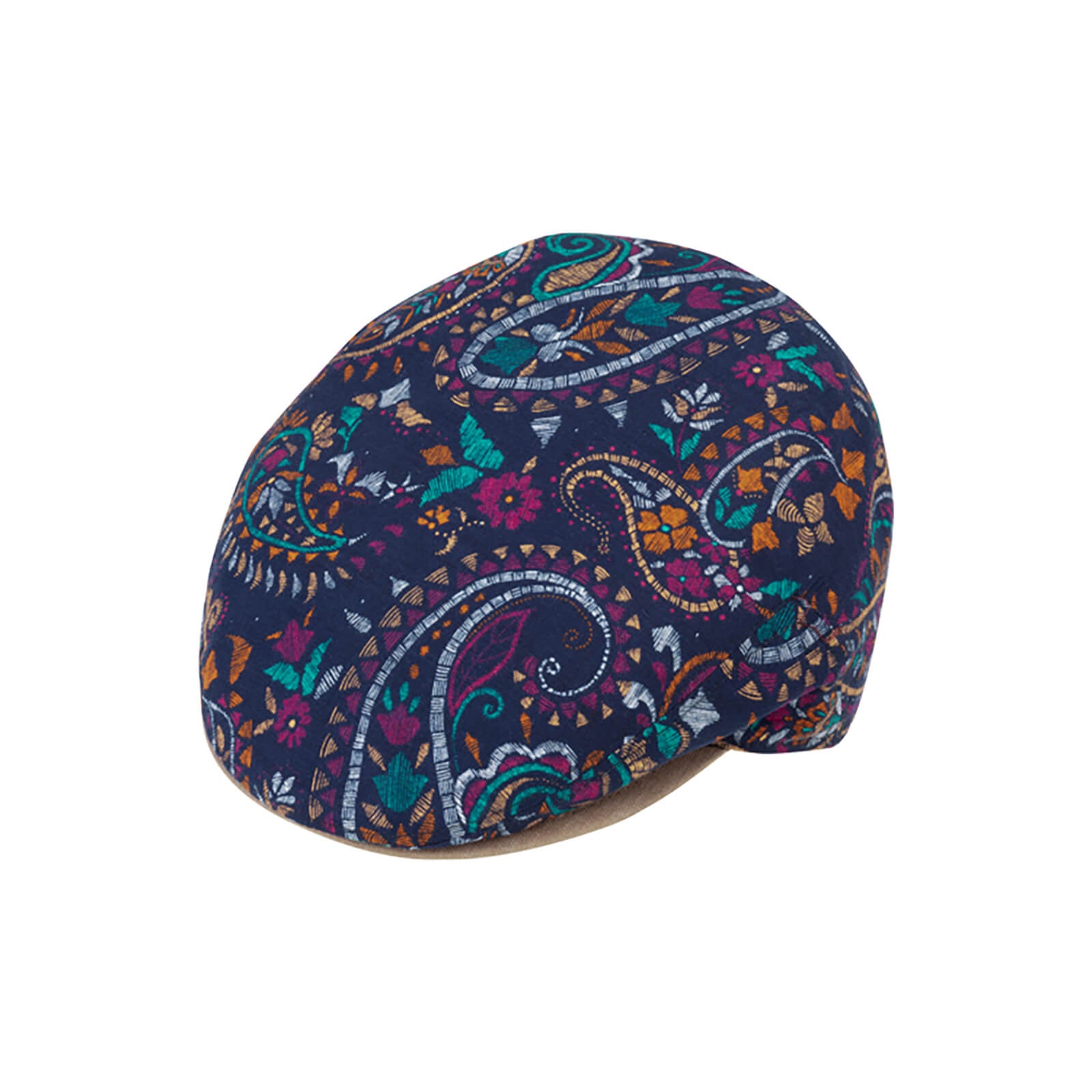 Fiebig Flatcap Leinen Paisley Schild uni UV-Schutz Pflaume