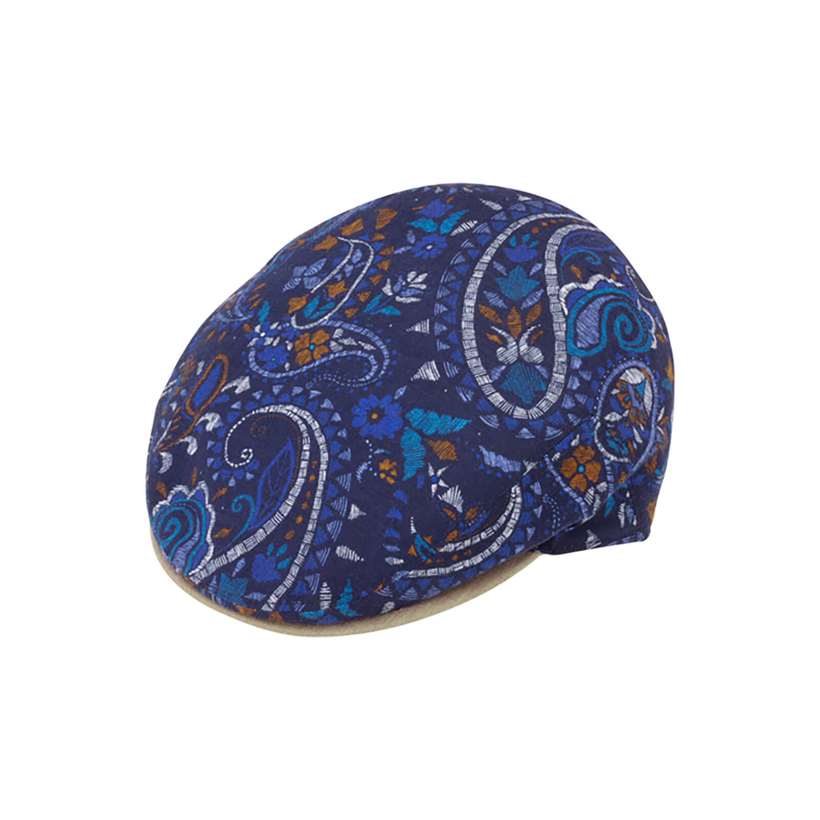 Fiebig Flatcap Leinen Paisley Schild uni UV-Schutz Marineblau