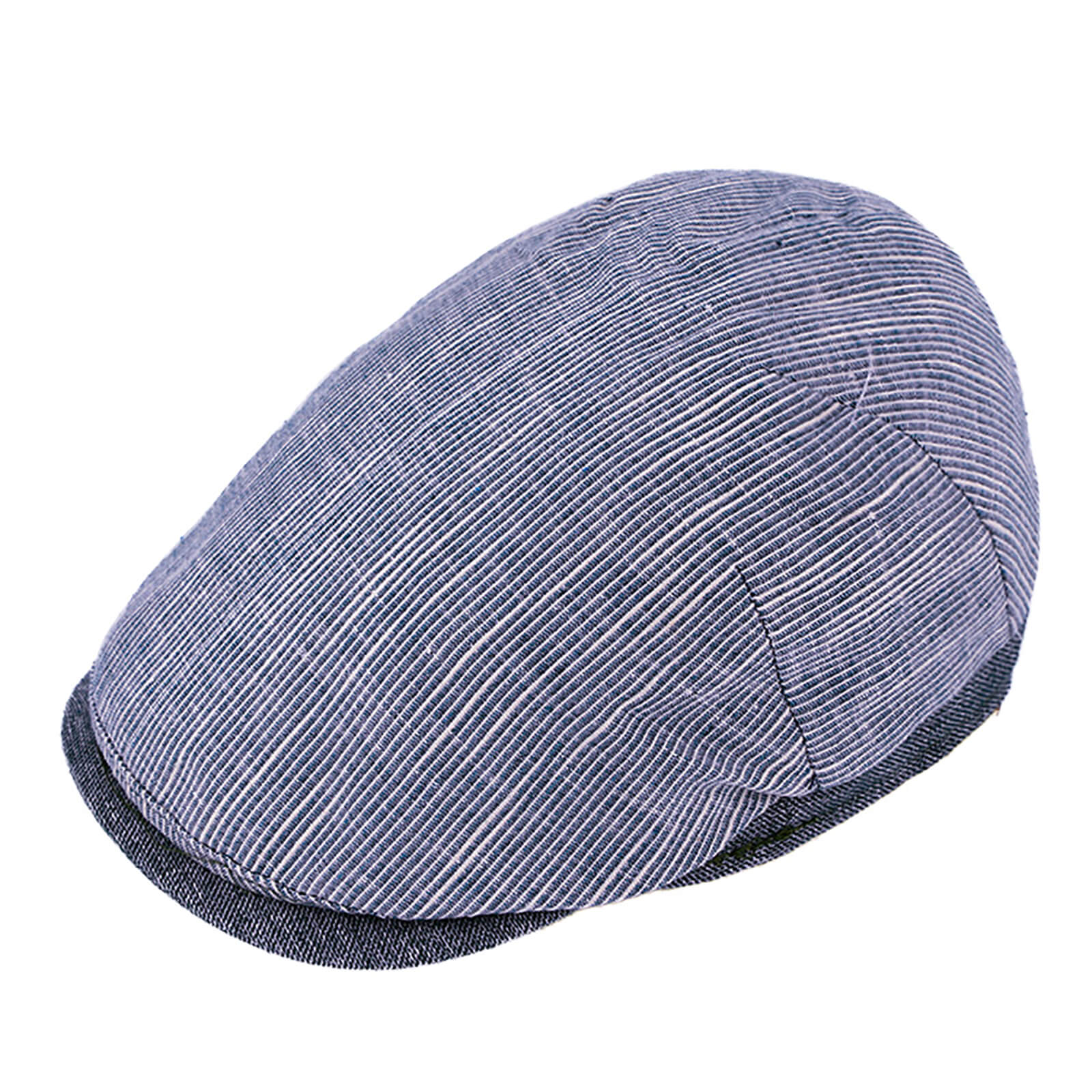 Fiebig Flatcap feine Streifen Schirm uni UV-Schutz Marineblau