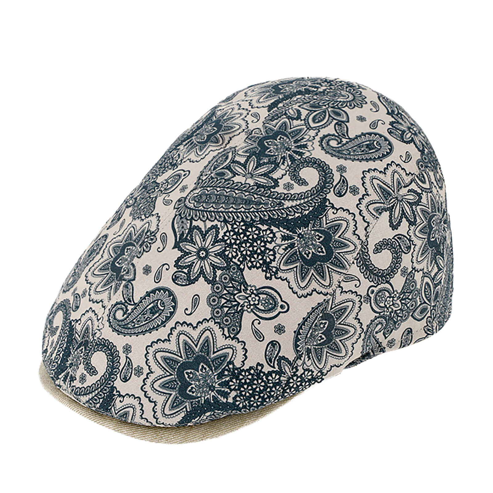 Fiebig Flatcap Paisleymuster Schild uni UV-Schutz Jeansblau