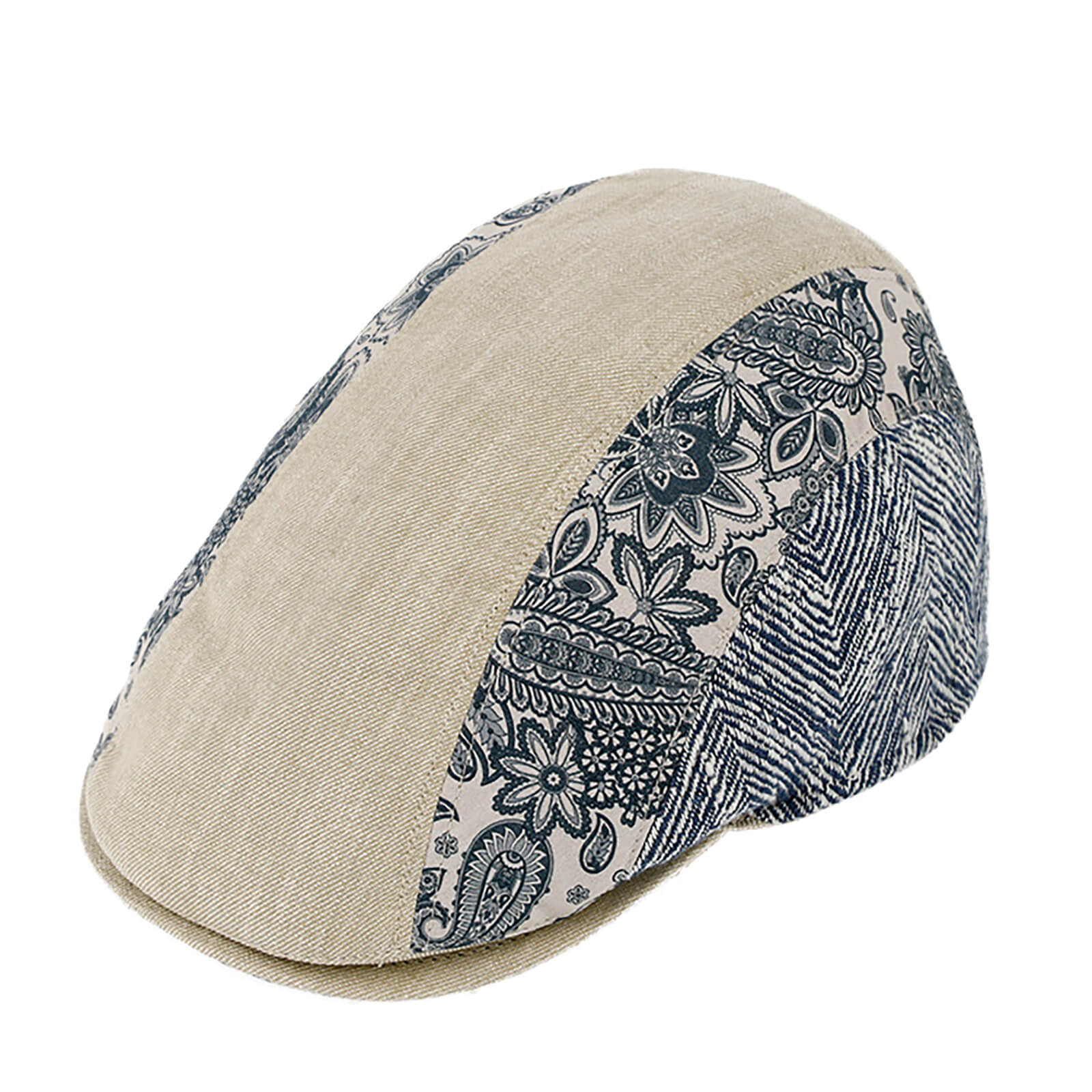 Fiebig Flatcap Längspanel Paisley Streifen uni UV-Schutz Jeansblau