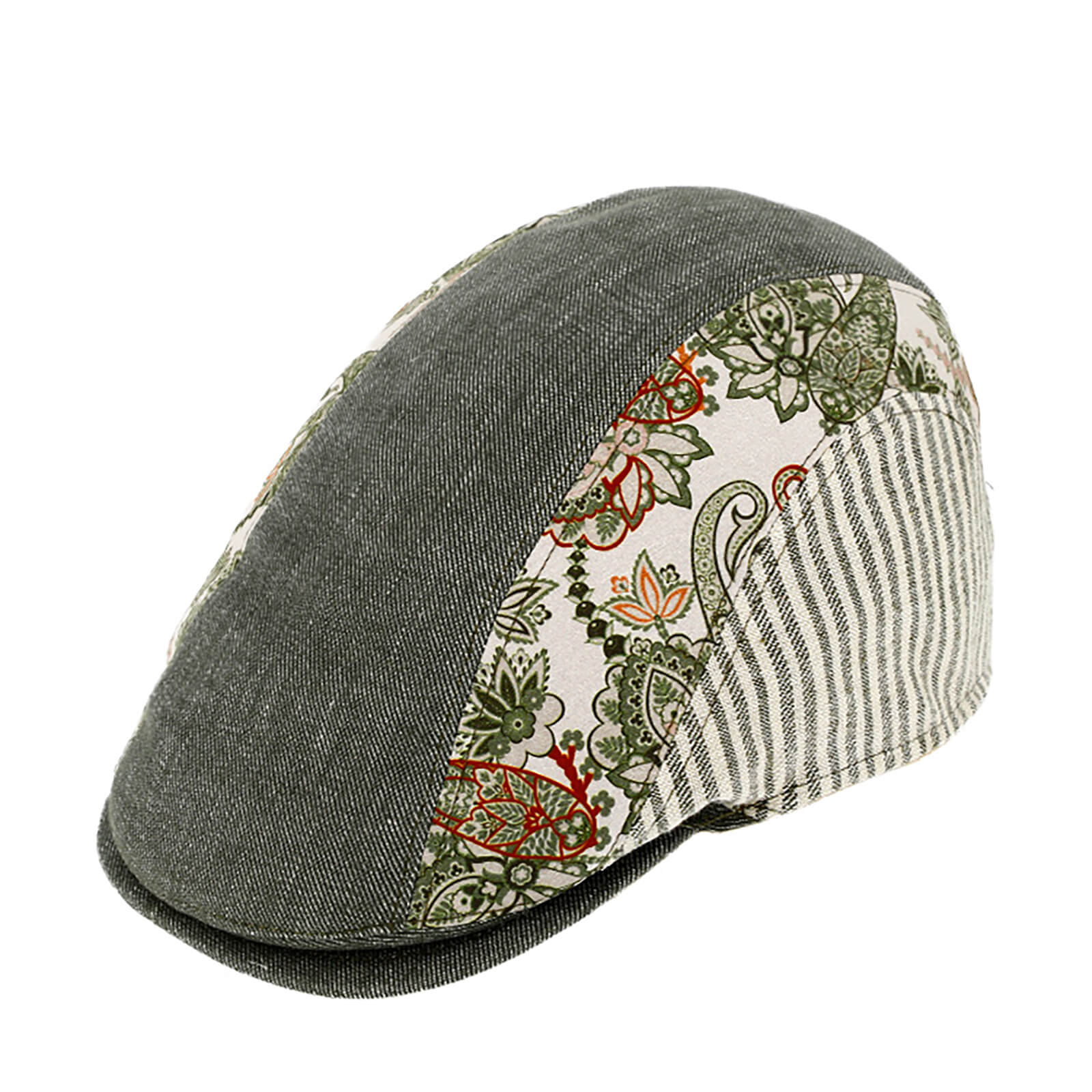 Fiebig Flatcap Längspanel Paisley Streifen uni UV-Schutz Khaki