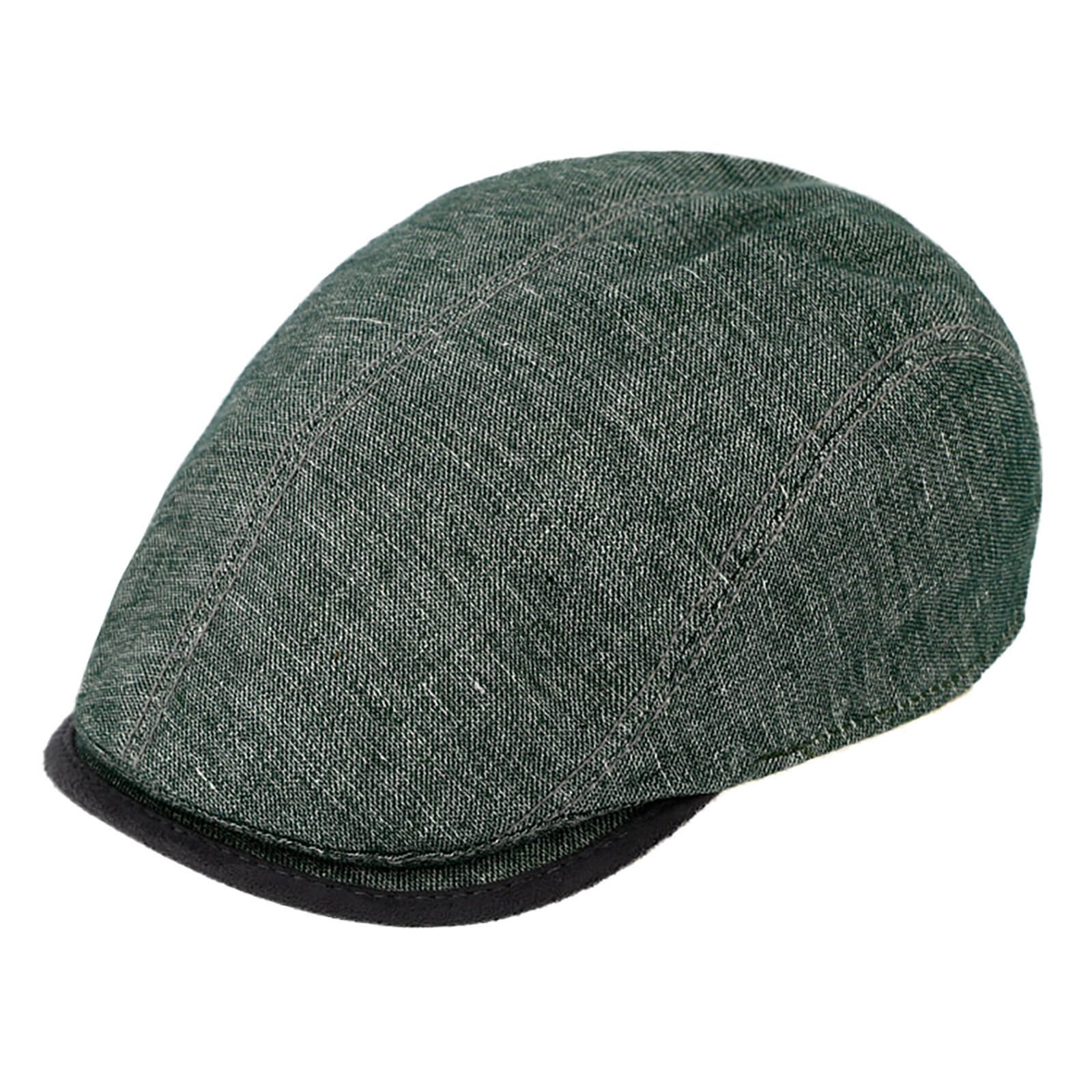 Fiebig Flatcap Leinen melange mit Kontrastnähten UV-Schutz Tannengrün