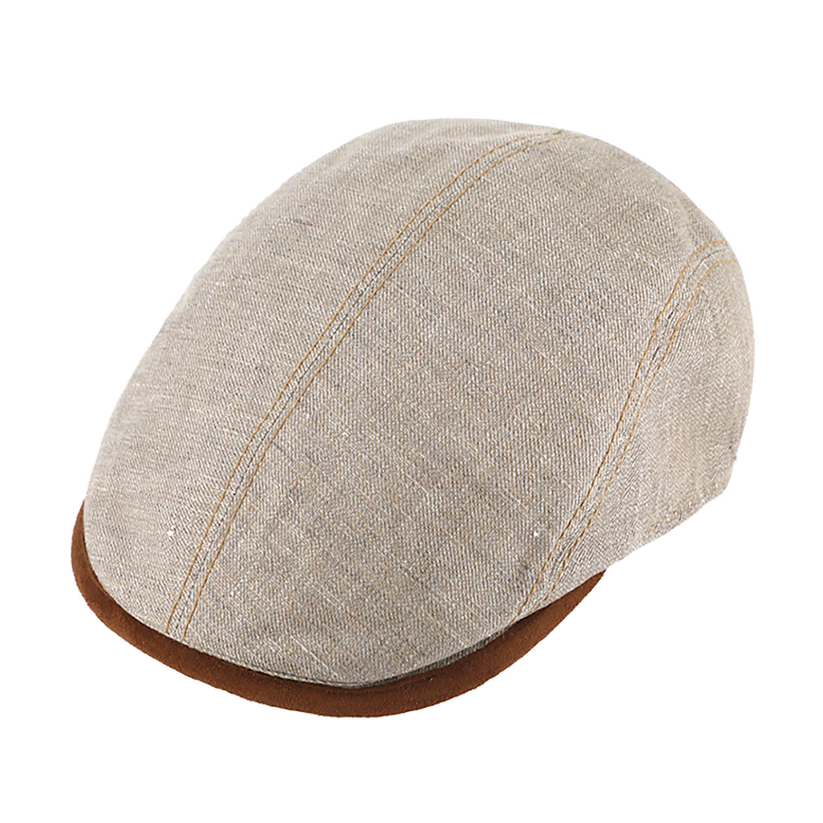 Fiebig Flatcap Leinen melange mit Kontrastnähten UV-Schutz Beige