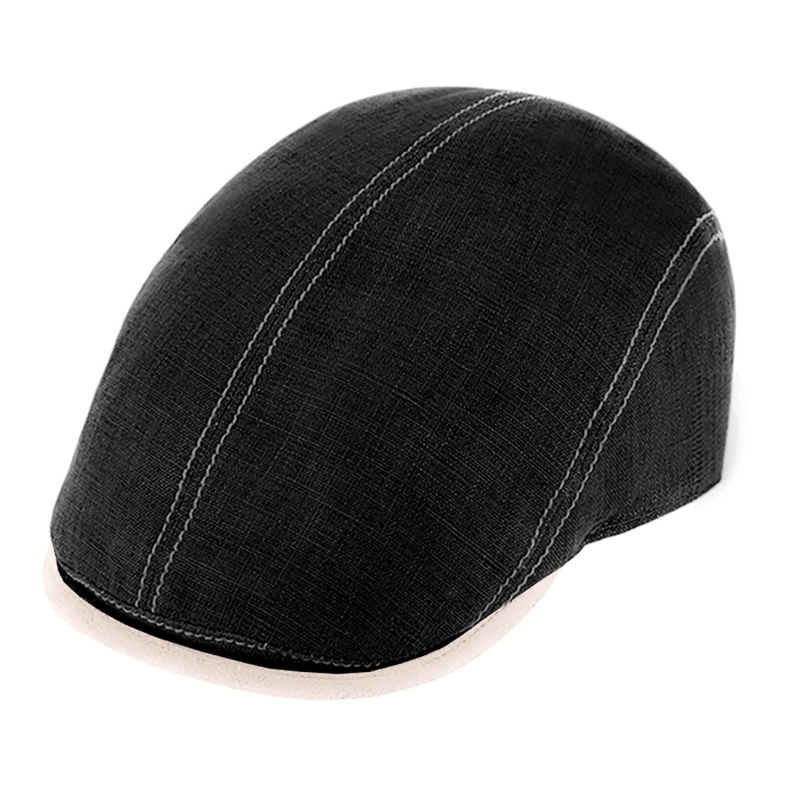 Fiebig Flatcap Leinen mit Kontrastnähten UV-Schutz Schwarz