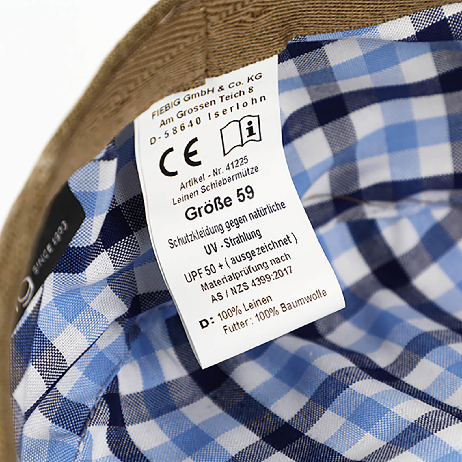 Fiebig Flatcap Leinen uni UV-Schutz Taupe